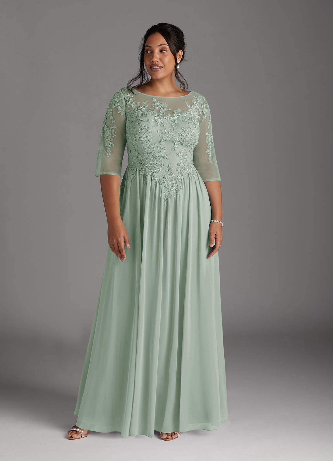 Azazie Mirielle vestidos de madre de la novia Vestido de Agave de Gasa de Corte En A con Encaje Scoop image8