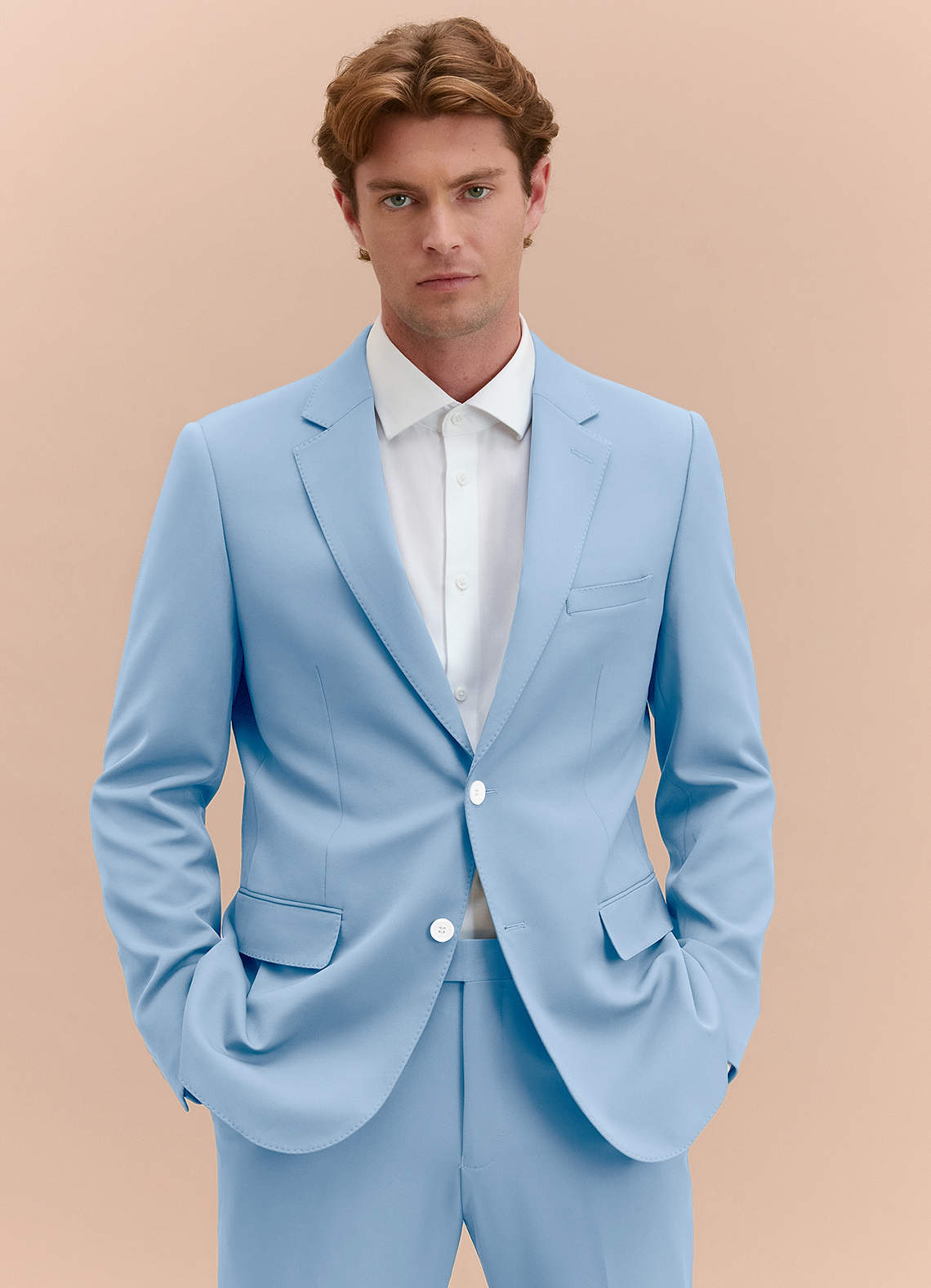 front James Sky Blue Structured Stretch Suit Jacket