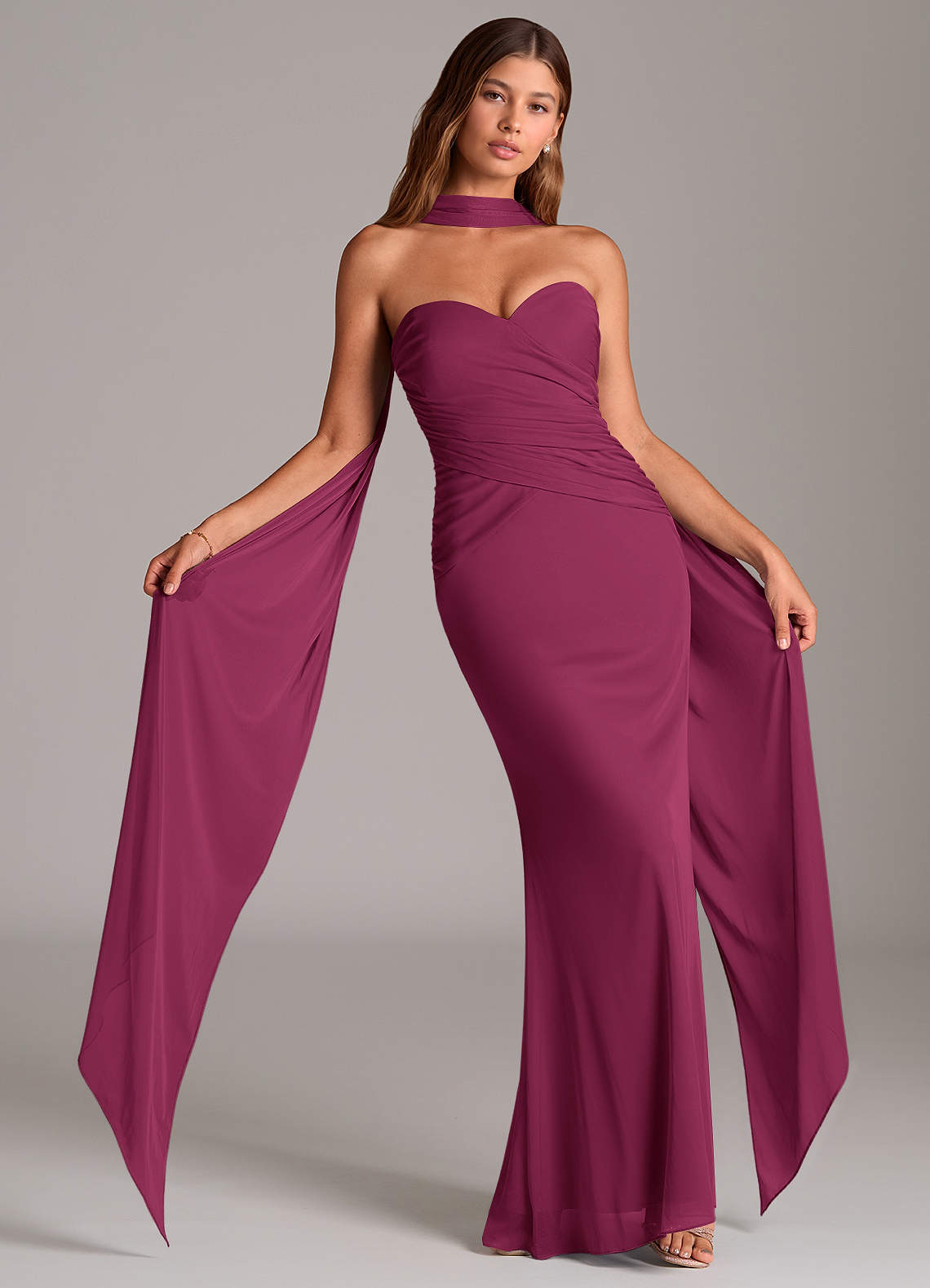 Azazie Katelyn Bridesmaid Dresses Mulberry Sheath Strapless Mesh Convertible Dress image1