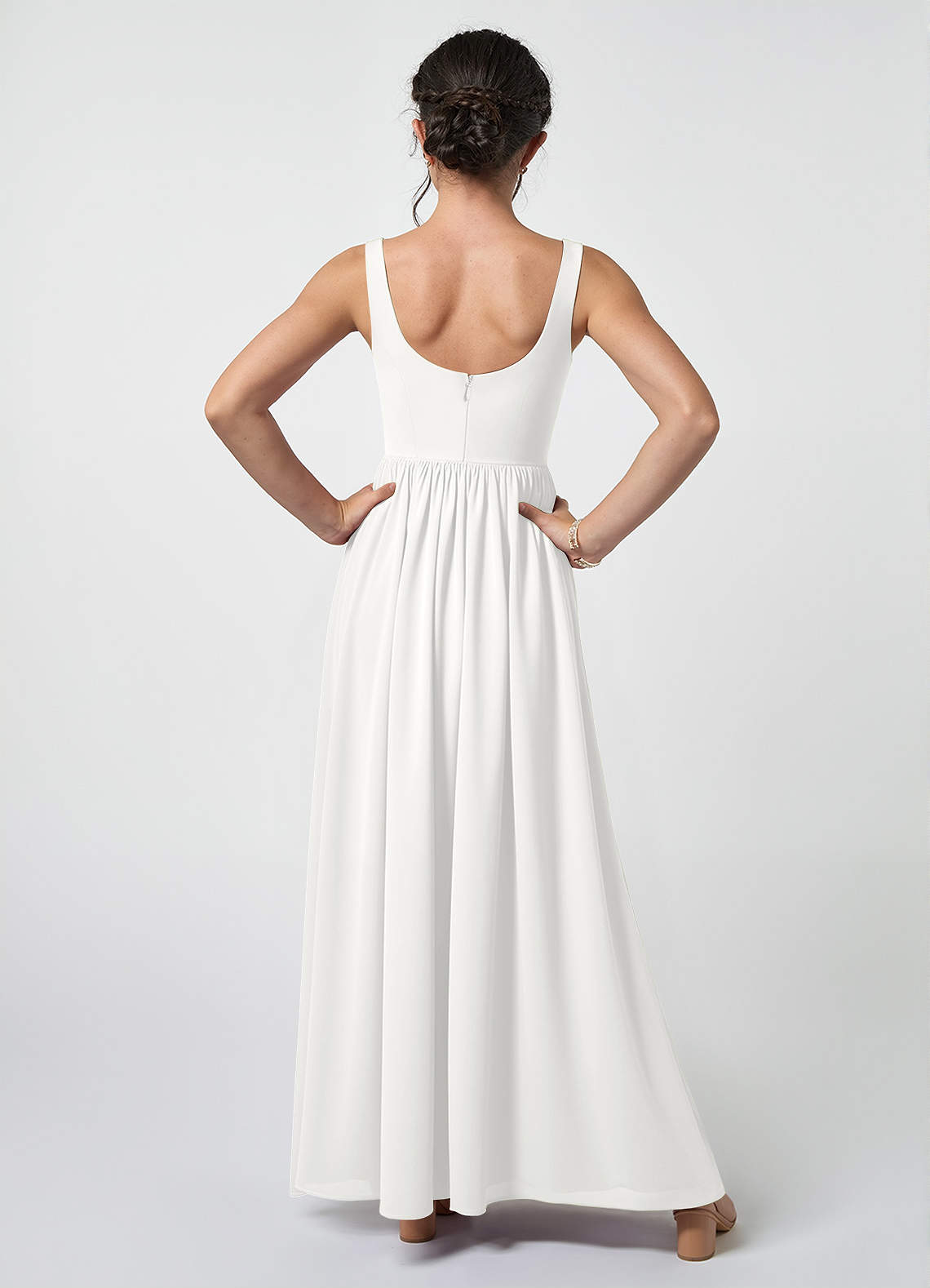 white chiffon junior bridesmaid dresses A-Line Square Neck Chiffon Junior Bridesmaid Dresses with Flutter Slee