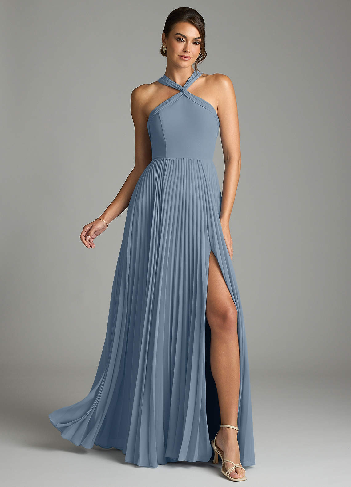 Azazie Afra Abiti da Damigella Abito A-Line in Chiffon Plissettato Blu Polveroso image1