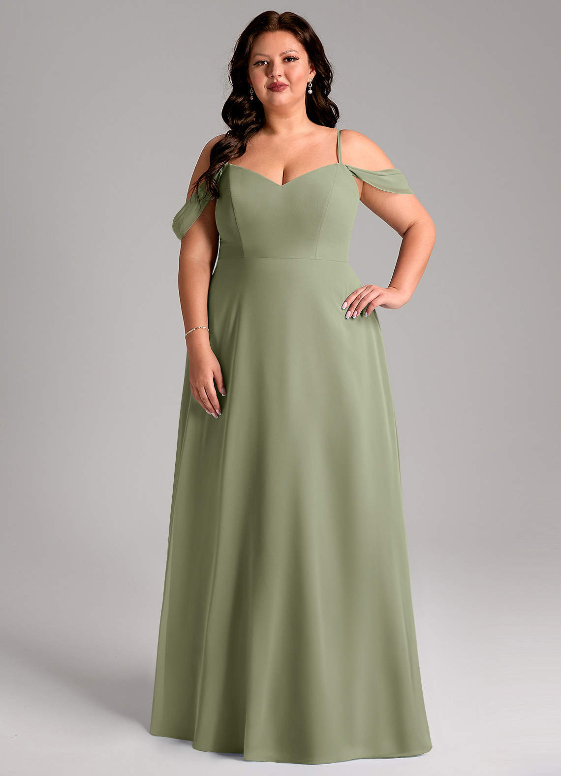 Azazie Marley Bridesmaid Dresses Pistachio A-Line Off the Shoulder Chiffon Convertible Dress image1