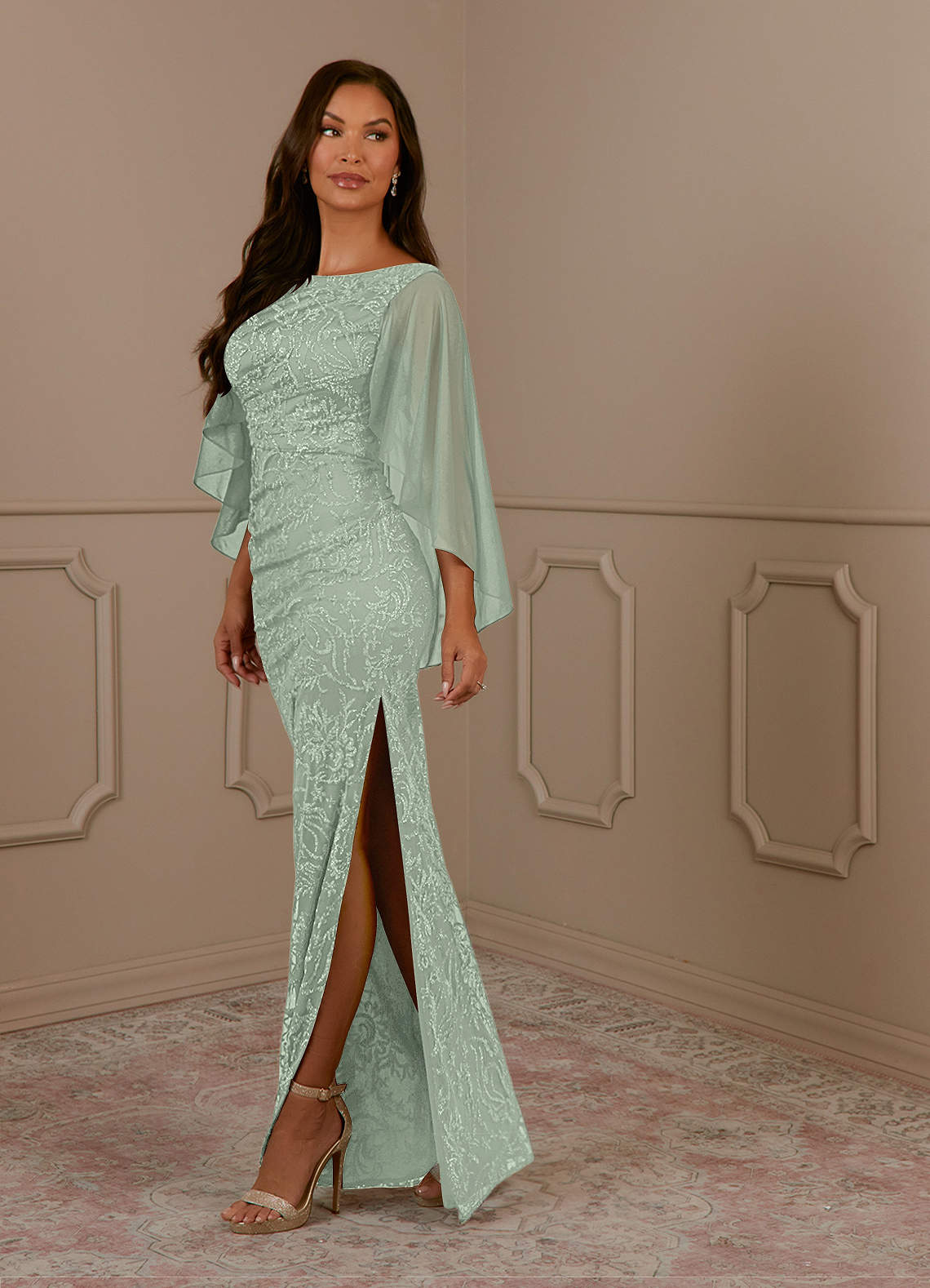 green emerald velvet dress Spaghetti Straps Draped Collar Floor Length Bridesmaid Dress main image 1
