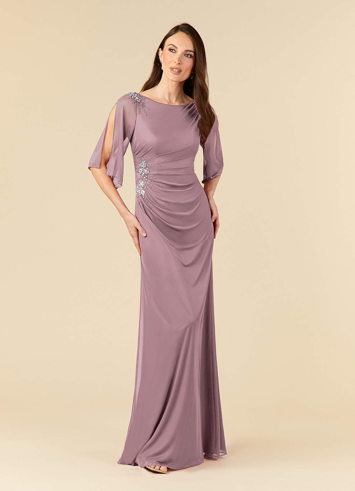 Azazie Magdalene Mother of the Bride Dresses Dusty Rose Sheath Sequins Mesh Dress image1
