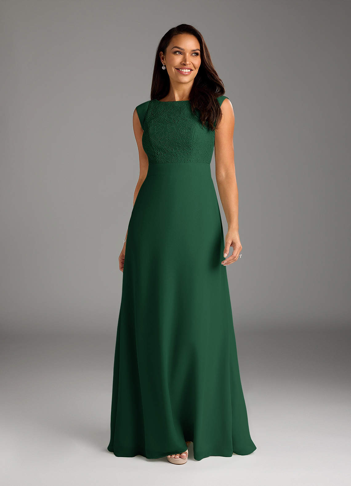 Azazie Bettina Dark Green A-Line Lace Chiffon Dress Ready to Ship | Azazie