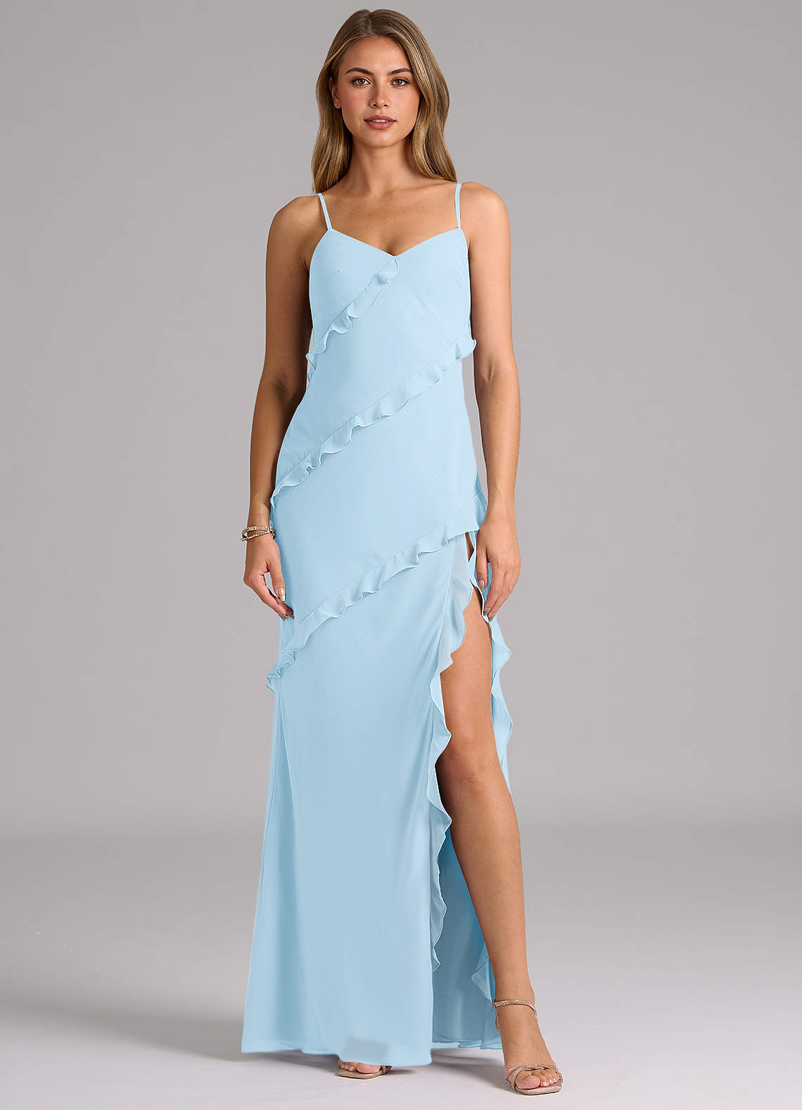 Azazie Mermaid V-Neck Floor-Length Chiffon Bridesmaid Dresses - Sky Blue