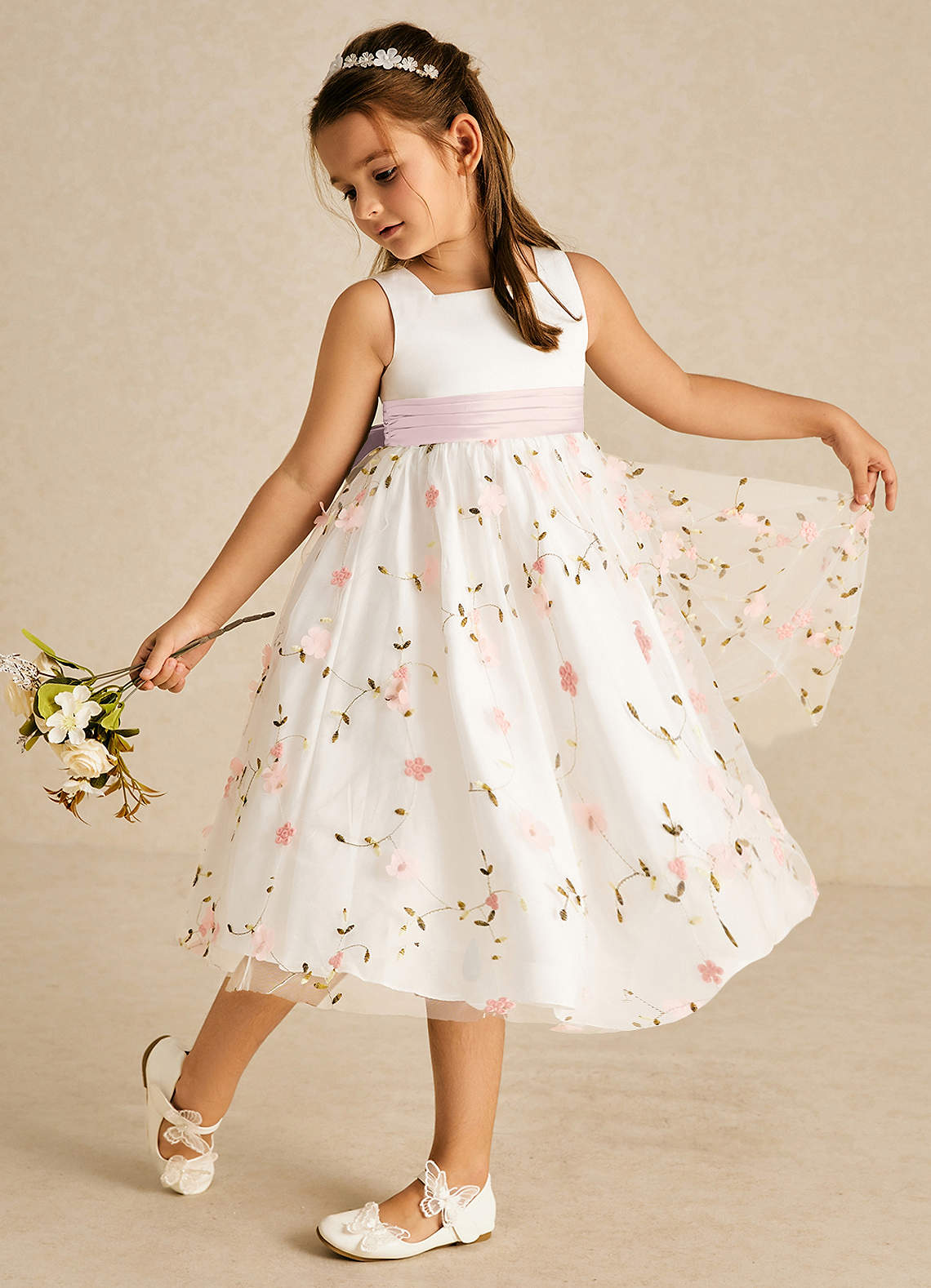 Azazie Pollie Flower Girl Dresses Blushing Pink Blushing Pink A-Line Bow Tulle Dress image1