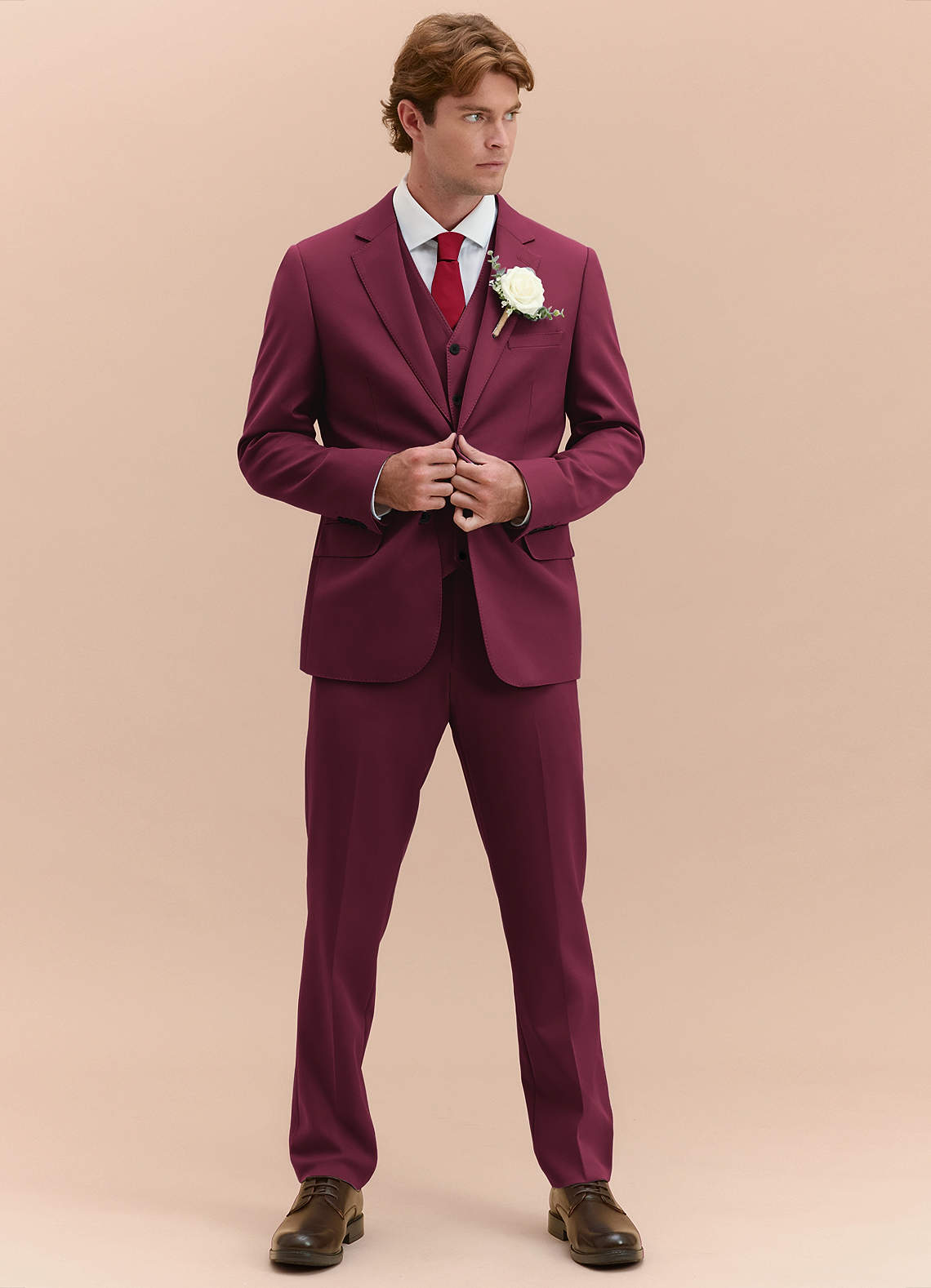 front James Burgundy Structured Stretch 3-piece suit
