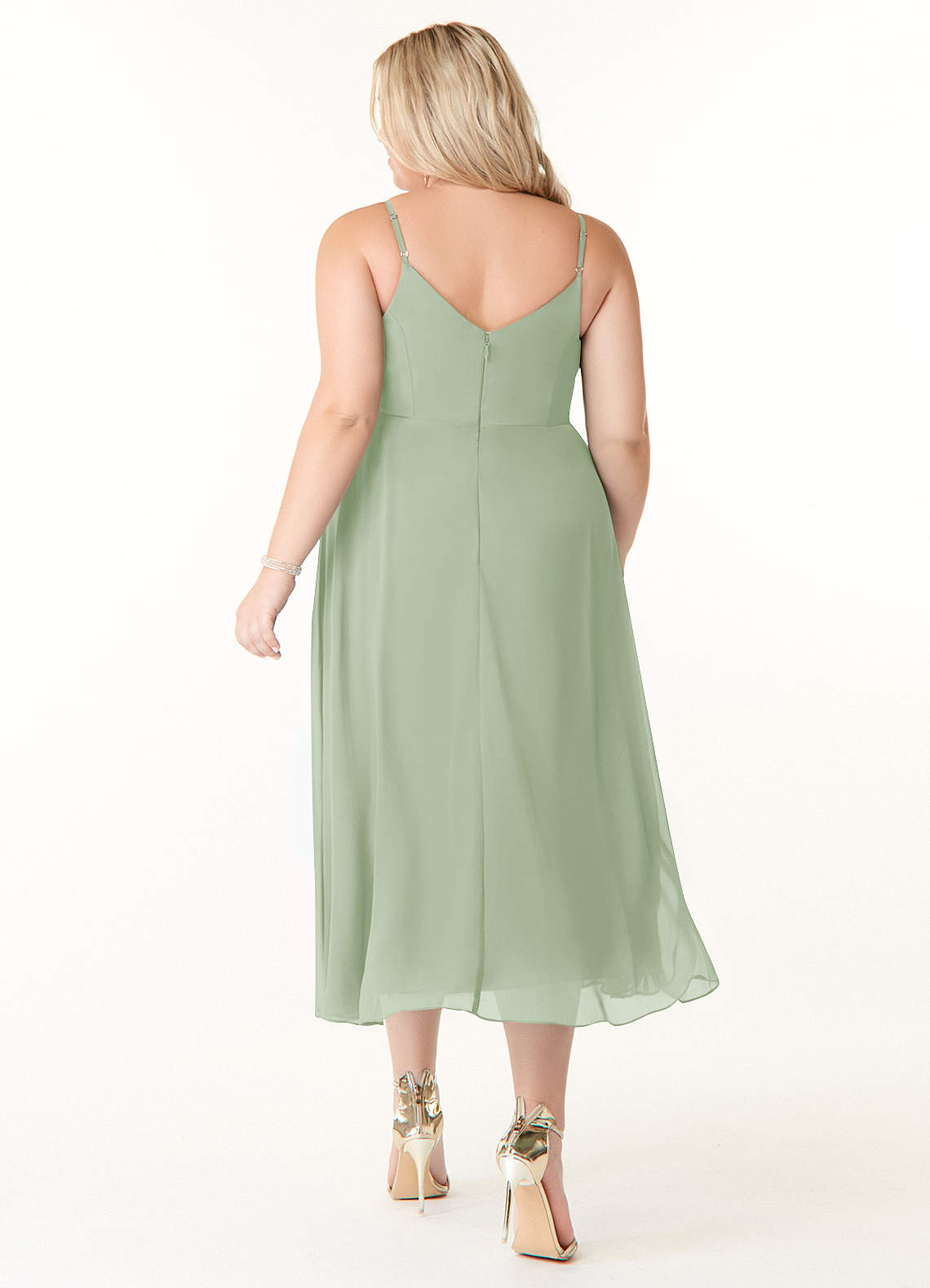 Azazie Clarissa Bridesmaid Dresses Dusty Sage A-Line V-Neck Chiffon Dress image7