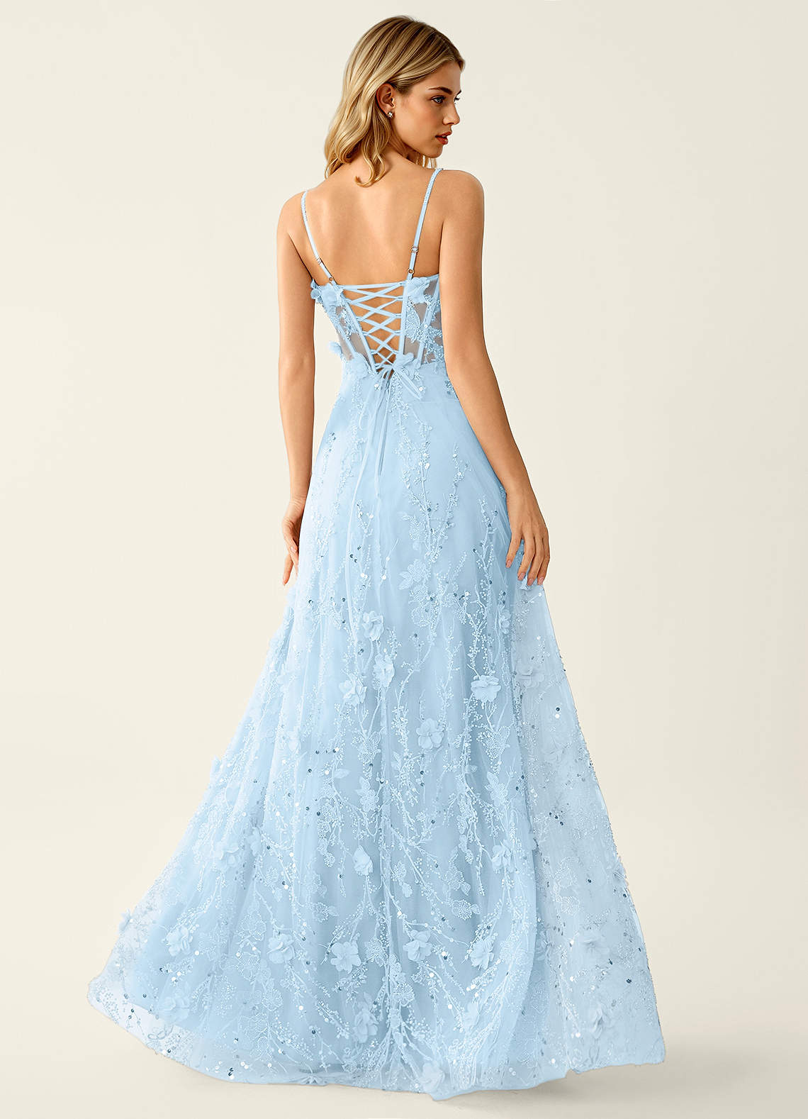 Thaliagici Blue 3D Flower Beading Sequins Mesh Prom Dress | Azazie Thaliagici Blue 3D Flower Beading Sequins Mesh Prom Dress | Azazie