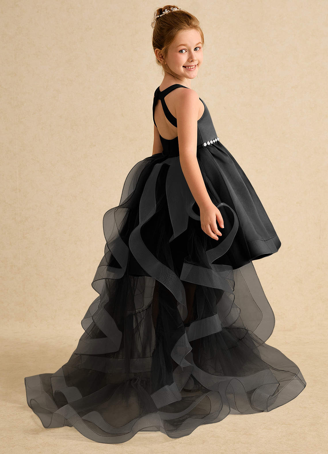 Azazie Julietta Robe Demoiselle D'honneur Fillette Robe Princesse en Tulle Convertible Noir image5