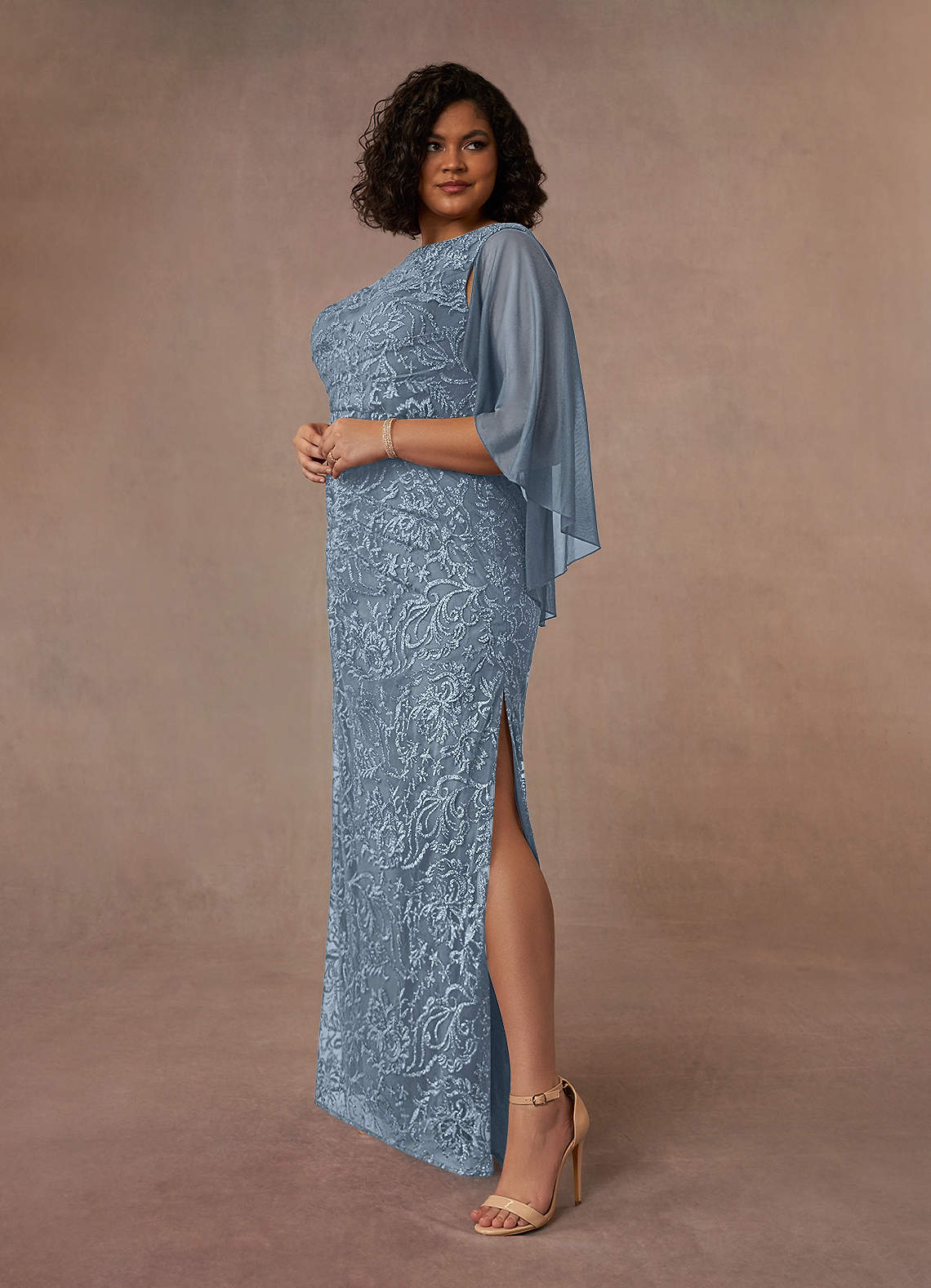 Azazie Collins Dusty Blue Sheath Lace Dress Azazie IE