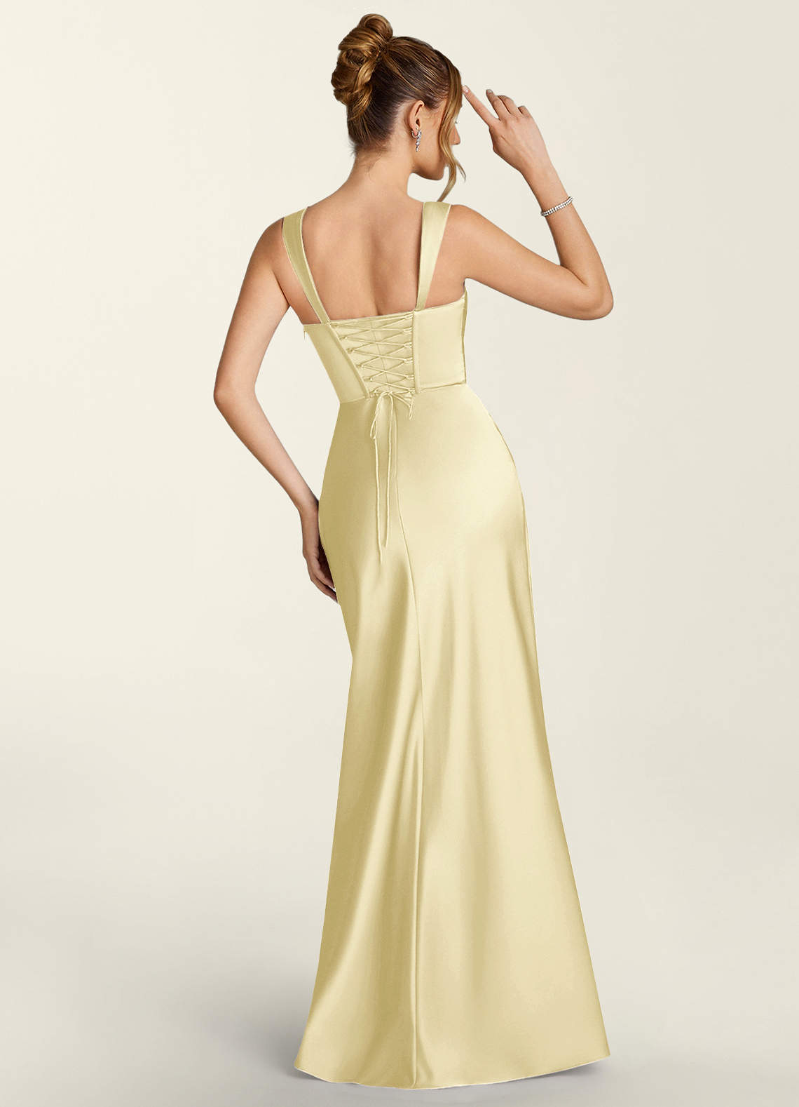 yellow satin corset dress Azazie 2026 Corset Lace Up Mermaid Prom Dress Butter Yellow Gown