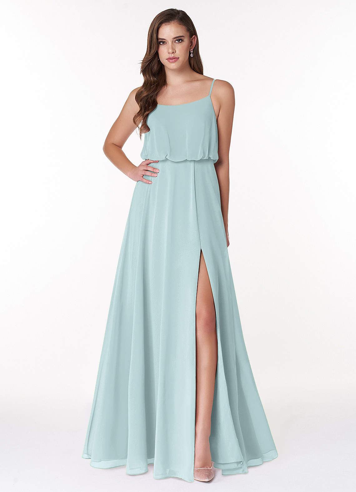 Azazie Lupe Brautjungfernkleider A-Linie Schaufel Chiffon Kleid Nebel image1