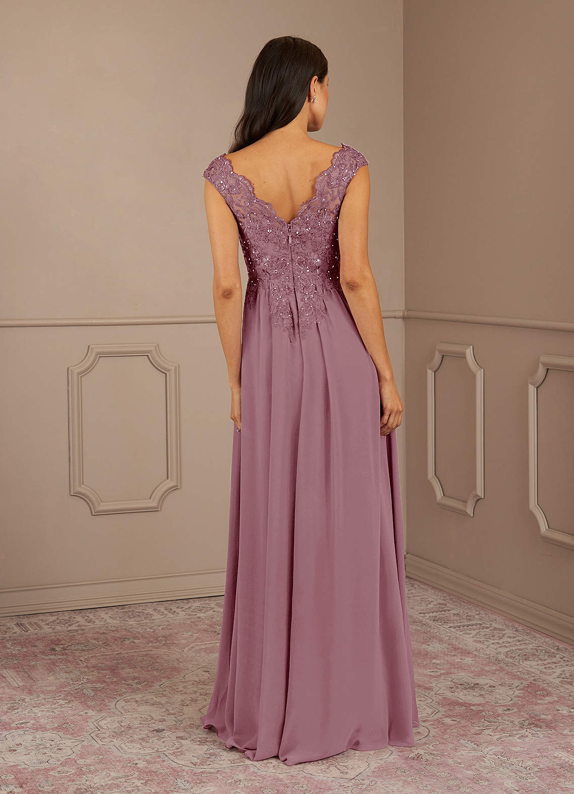 Elegant A-line Chiffon Dress with Cape Vintage Mauve