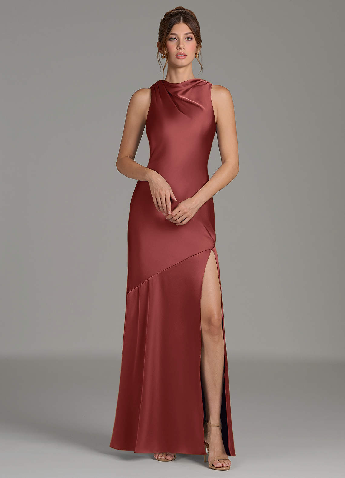 silk terracotta bridesmaid dresses Azazie Kiara Stretch Satin Fashion Light Sky Blue LONGLUNCH Formal dress KissProm introduces the Lianne Color:Picture Color A