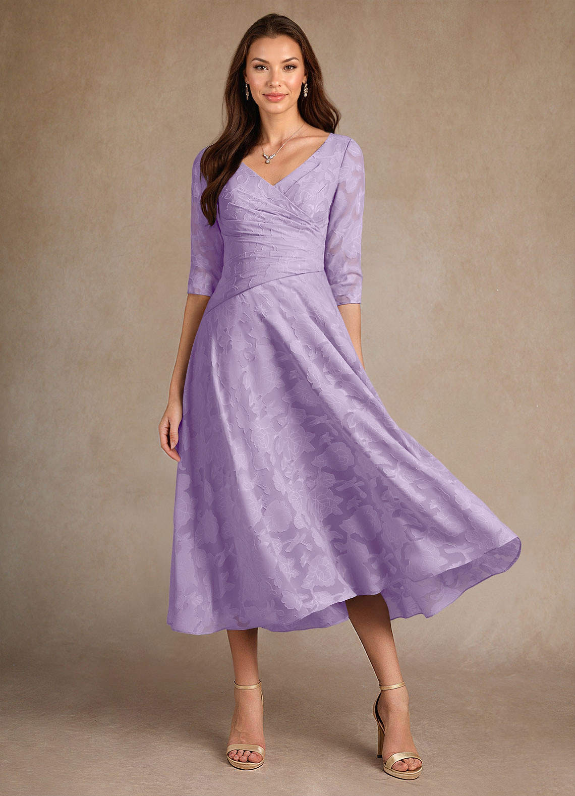 Azazie Durant Mother of the Bride Dresses Lilac A-Line Pleated Floral Burnout Dress image1
