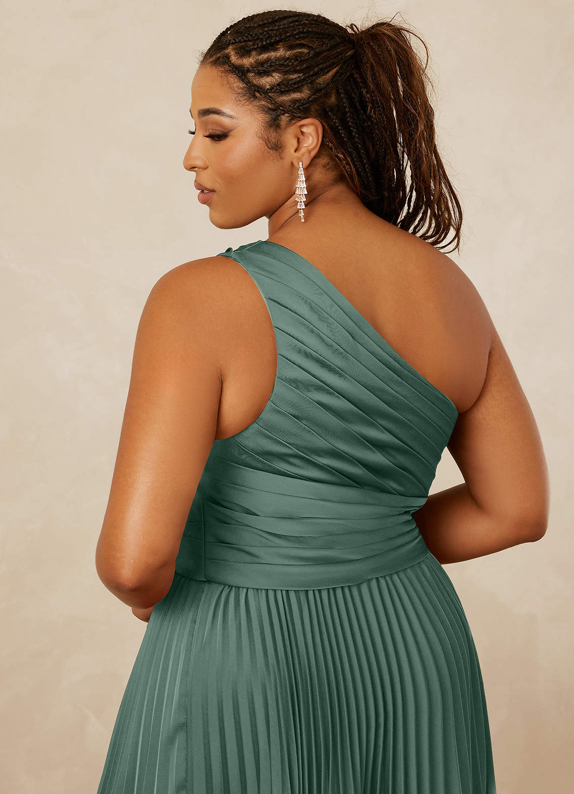 Christian Siriano Bridal for Azazie 1008 Bridesmaid Dresses Eucalyptus A-Line One Shoulder Stretch Satin Dress image14