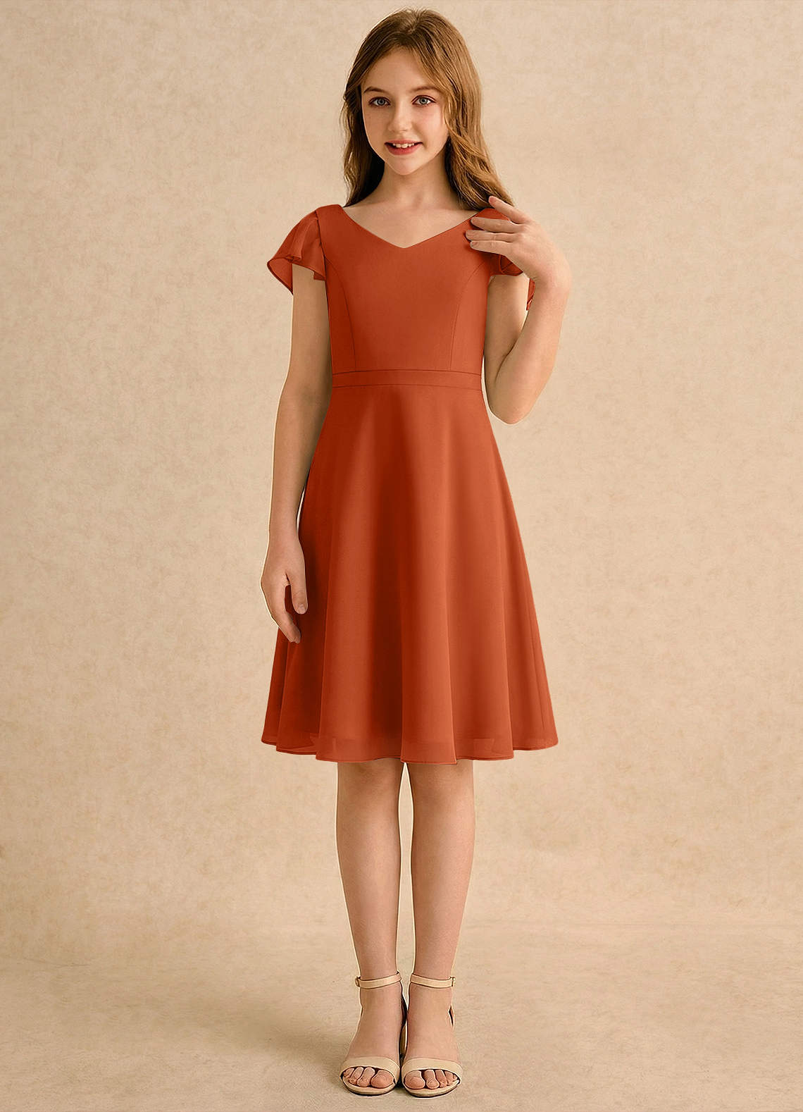 Azazie Narin Girls Formal Flower Girl Klänningar Klä A-Line i Chiffong med ärmar image3