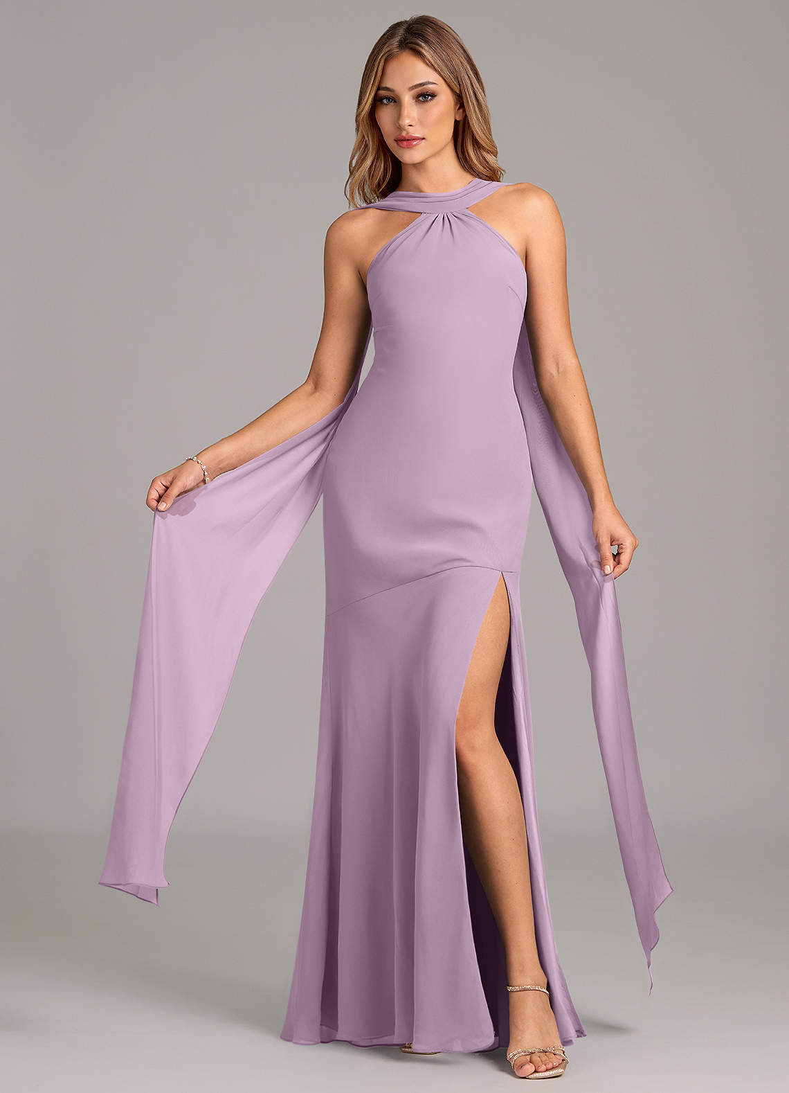 Azazie Kinsley Vestidos de damas de honor Vestido de Glicinia de Gasa de Corte Sirena con Plisado image1