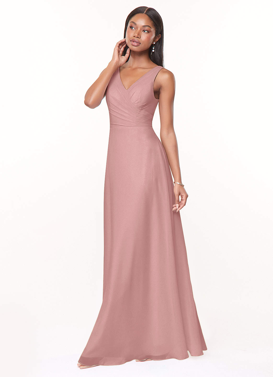 Azazie Nala Vestidos de madrinha de casamento Vestido Rosa Empoeirada de Chiffon de Linha A com Plissado image2