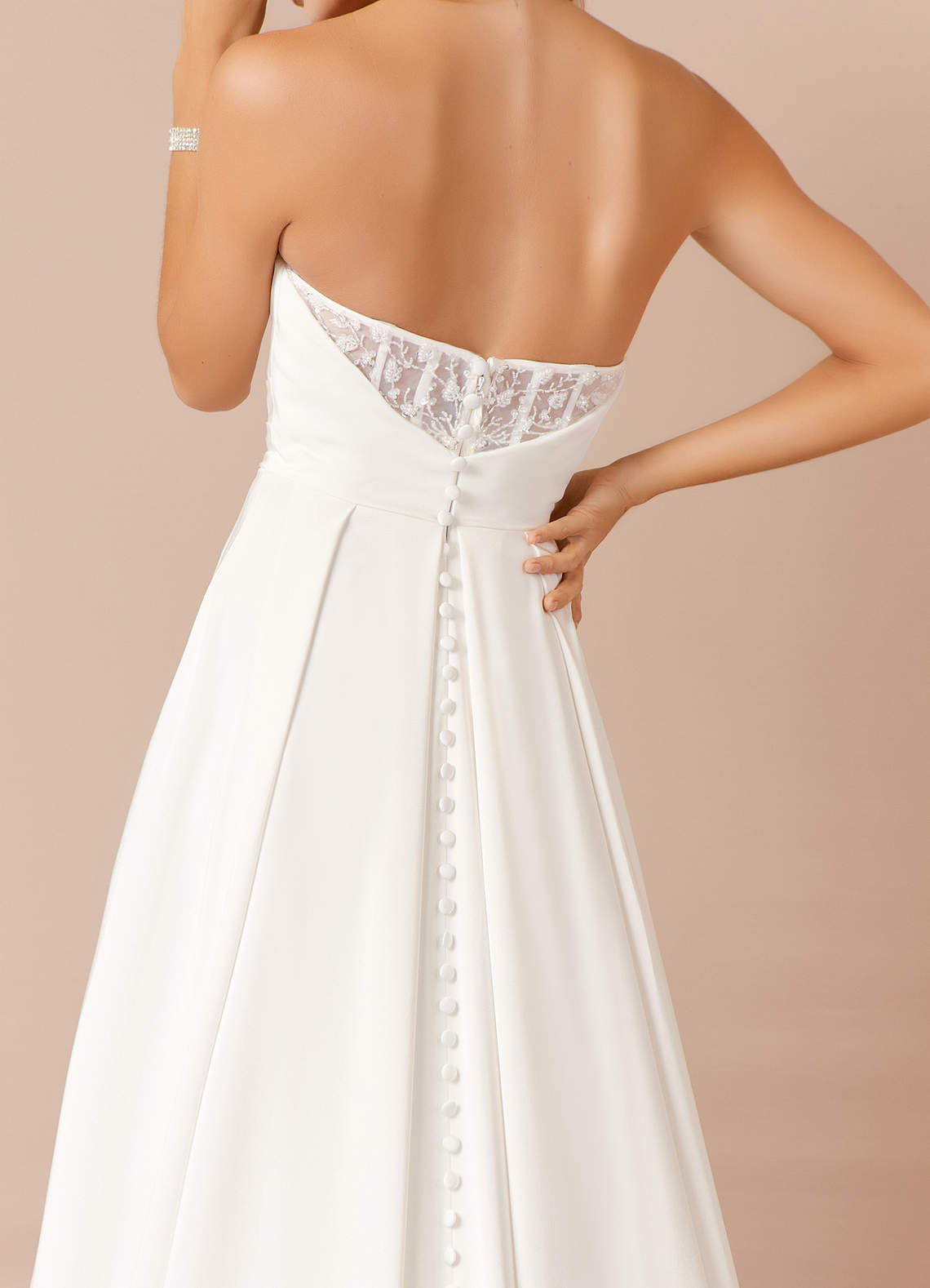 Azazie Marisela Wedding Dresses Diamond White A-Line Sequins Crepe Back Satin Dress image7