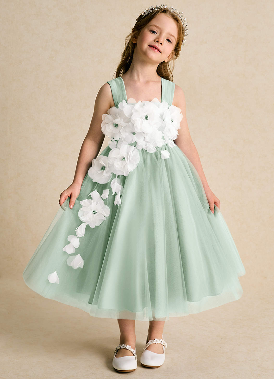 Azazie Dovey Flower Girl Dresses Agave Ball-Gown Bow Tulle Dress image1