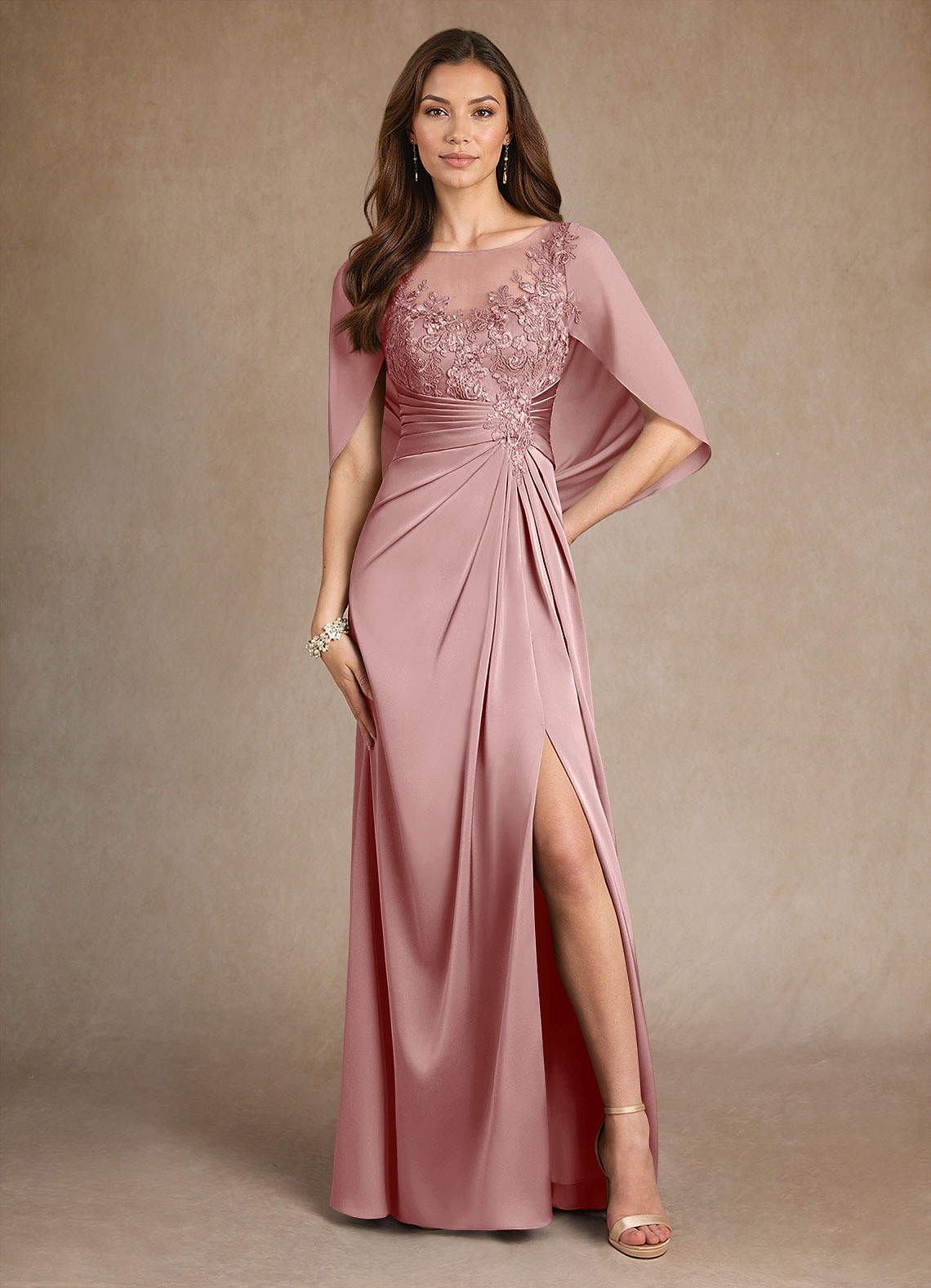 Azazie Hera Dusty Rose A-Line Lace Stretch Satin Dress | Azazie