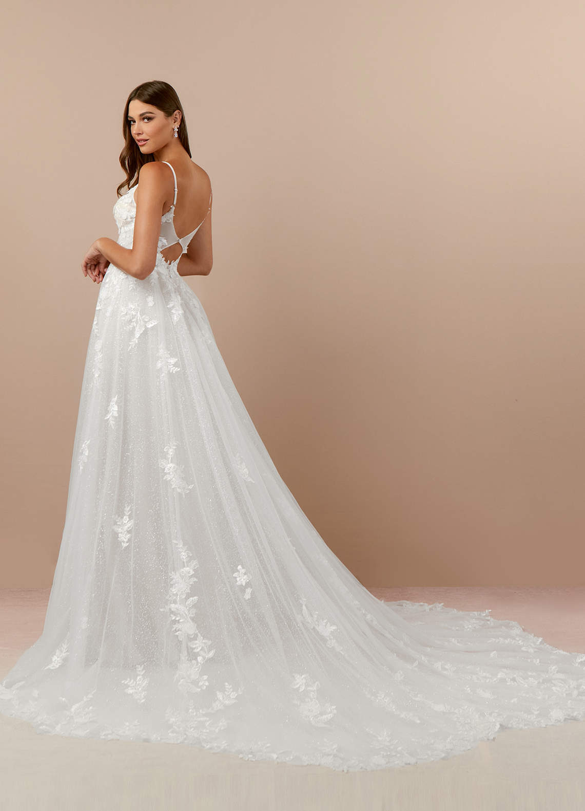 Azazie Arabelle Wedding Dresses Diamond White A-Line V-Neck Lace Tulle Dress image3