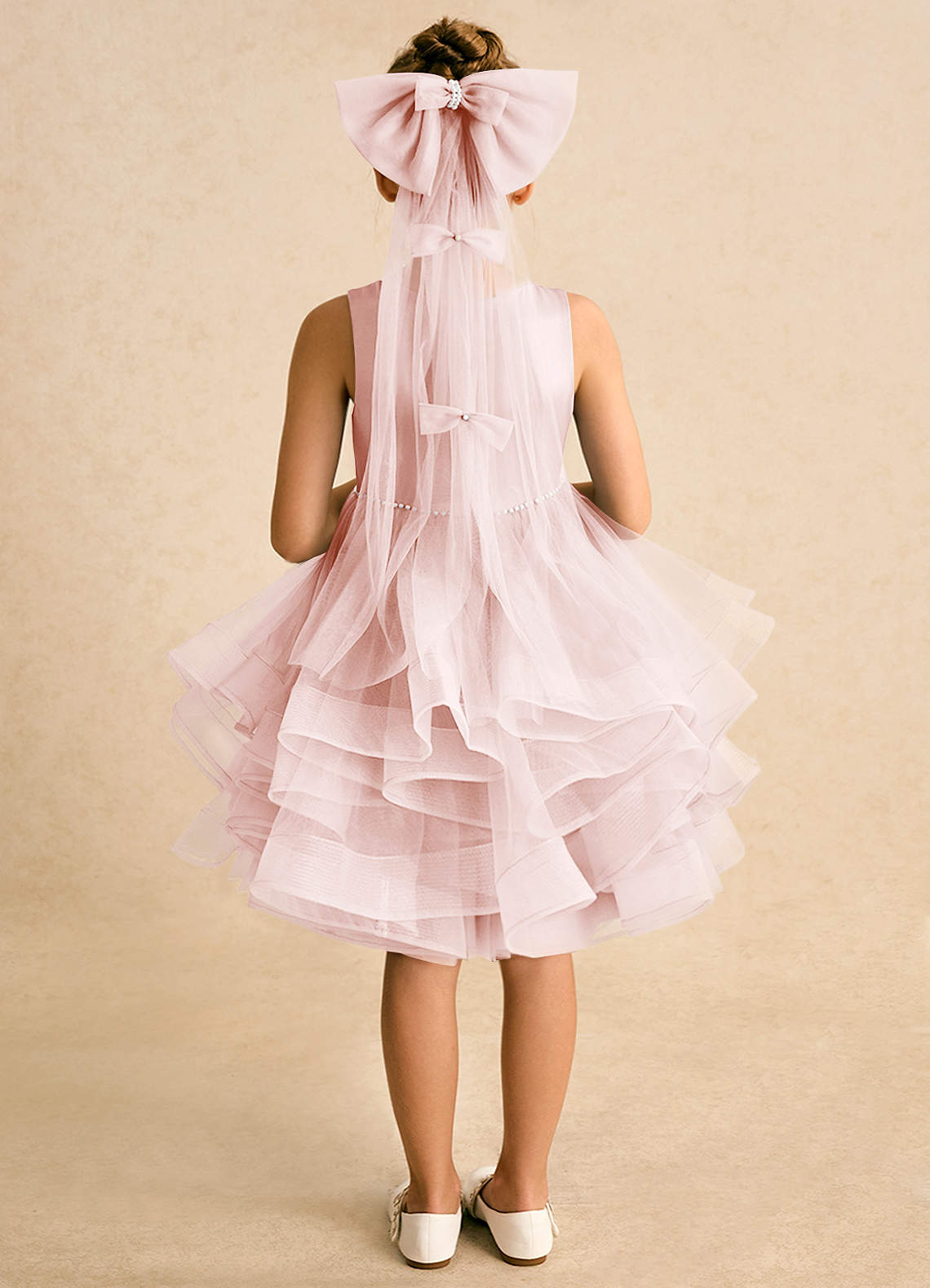 Azazie Tinie Flower Girl Dresses Blushing Pink Ball-Gown Bow Tulle Dress image5