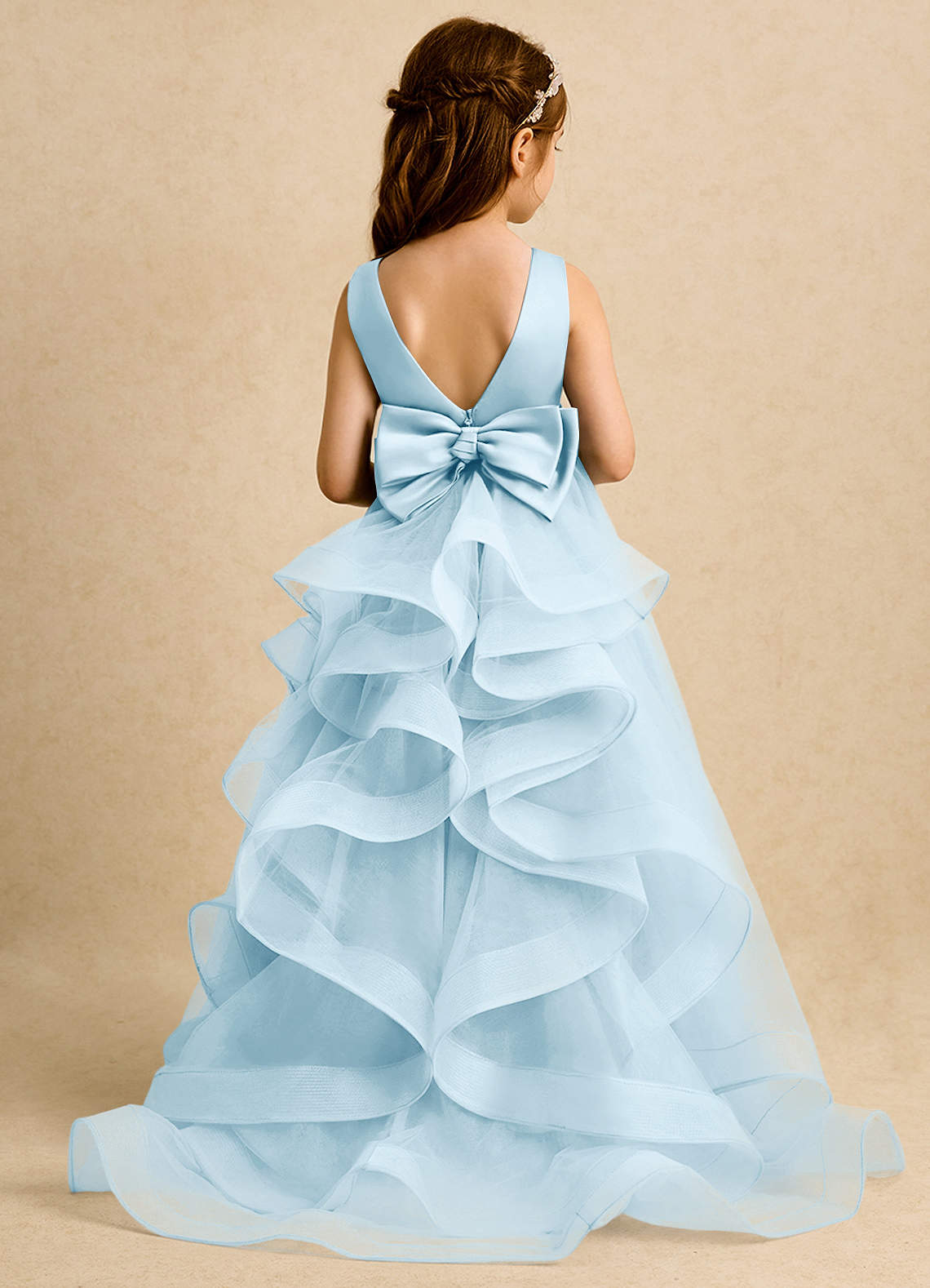 Azazie Lior vestidos de niña de las flores Vestido de Azul Cielo de Tul de Princesa con Plisado image1