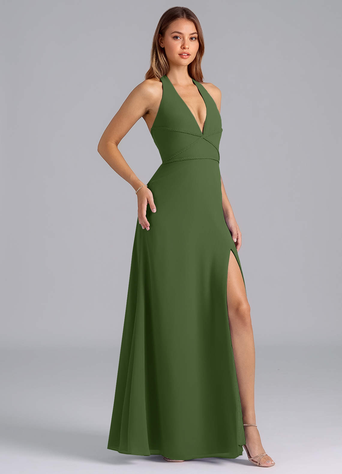 Azazie Odie Bridesmaid Dresses Olive A-Line Chiffon Dress image1