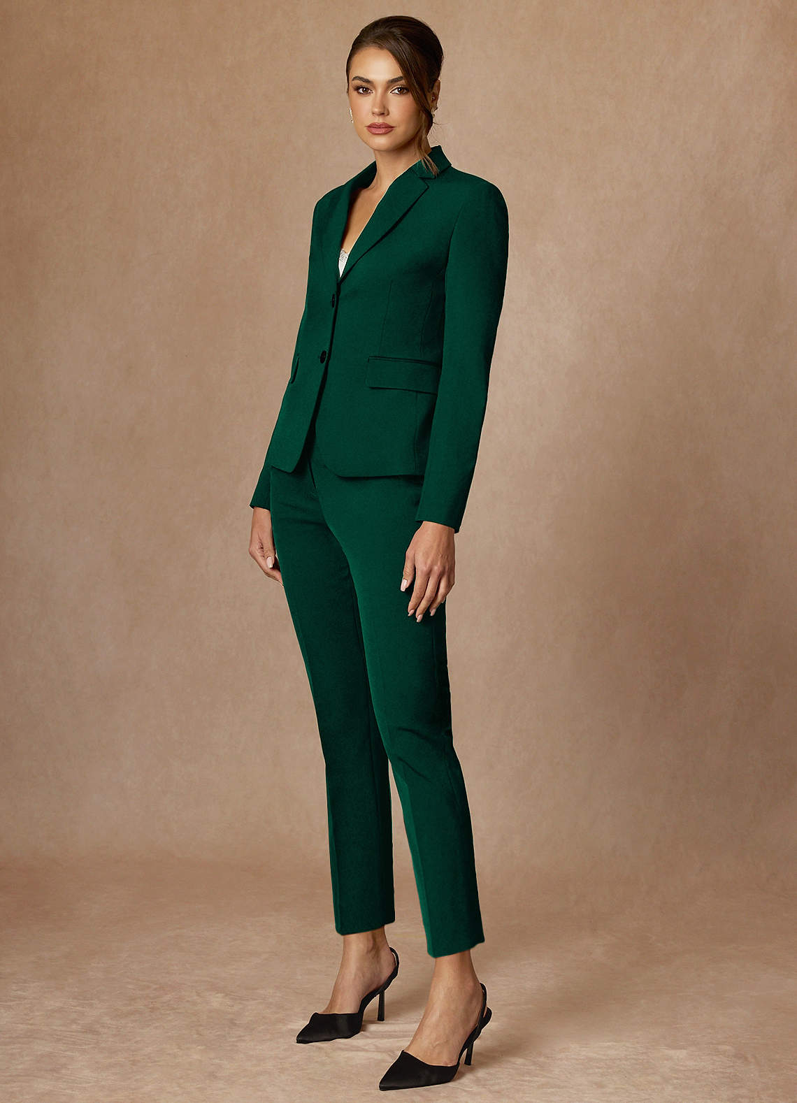 front Whitney Emerald Refined Weave Performance Full Length Dress Pants