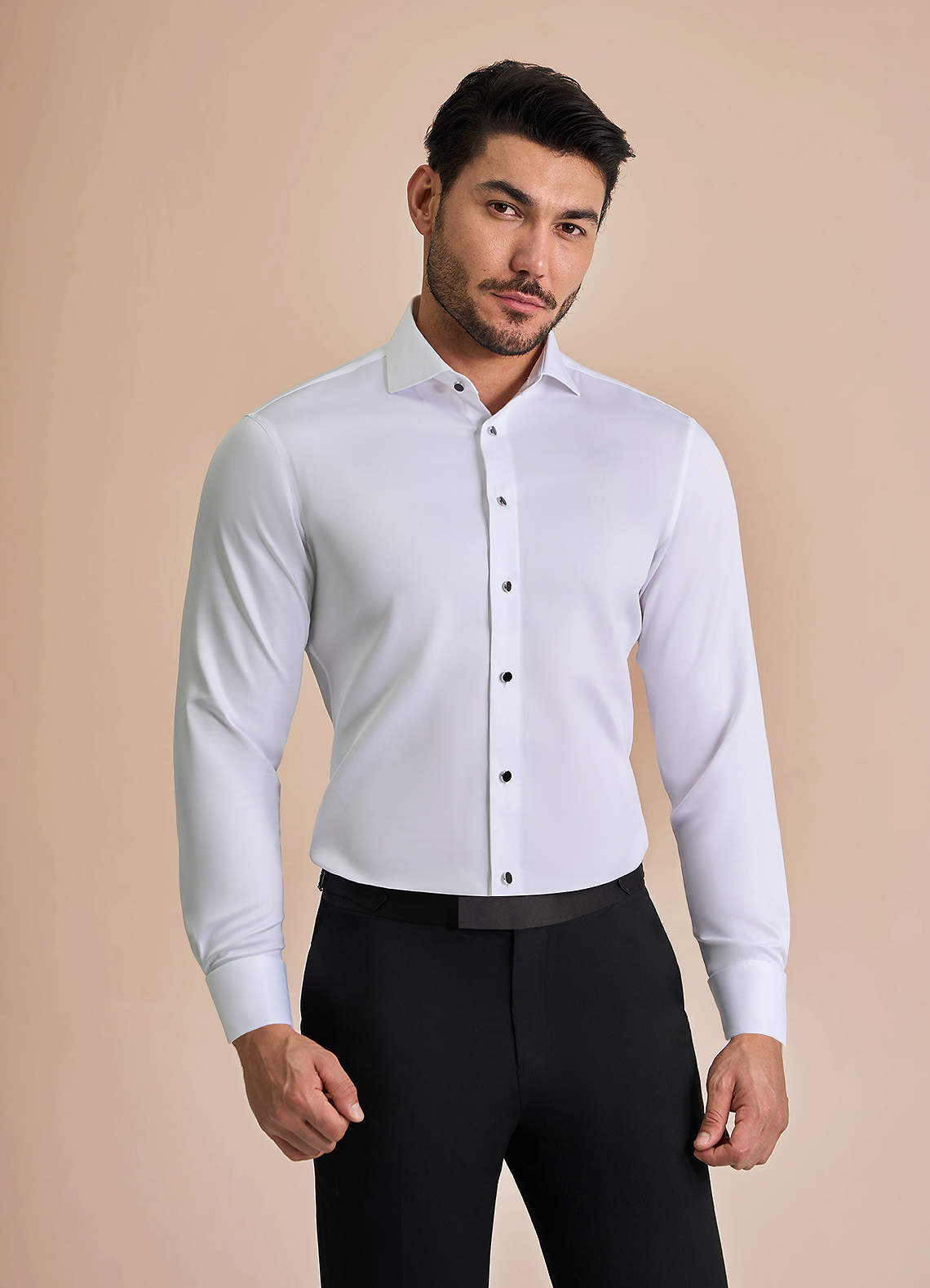 front Henry White Stud-Front Cotton Tuxedo Shirt