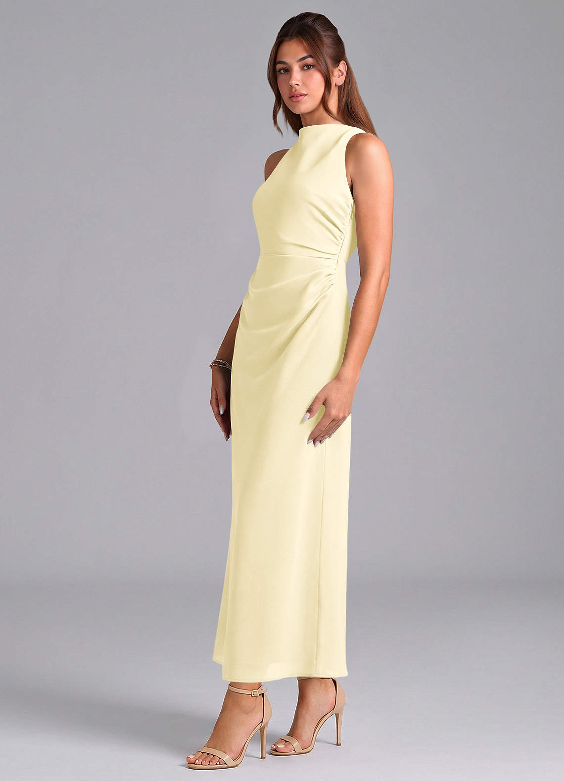 Azazie Evadne Brautjungfernkleider Etui Plissee Chiffon Kleid Zitronensorbet image3