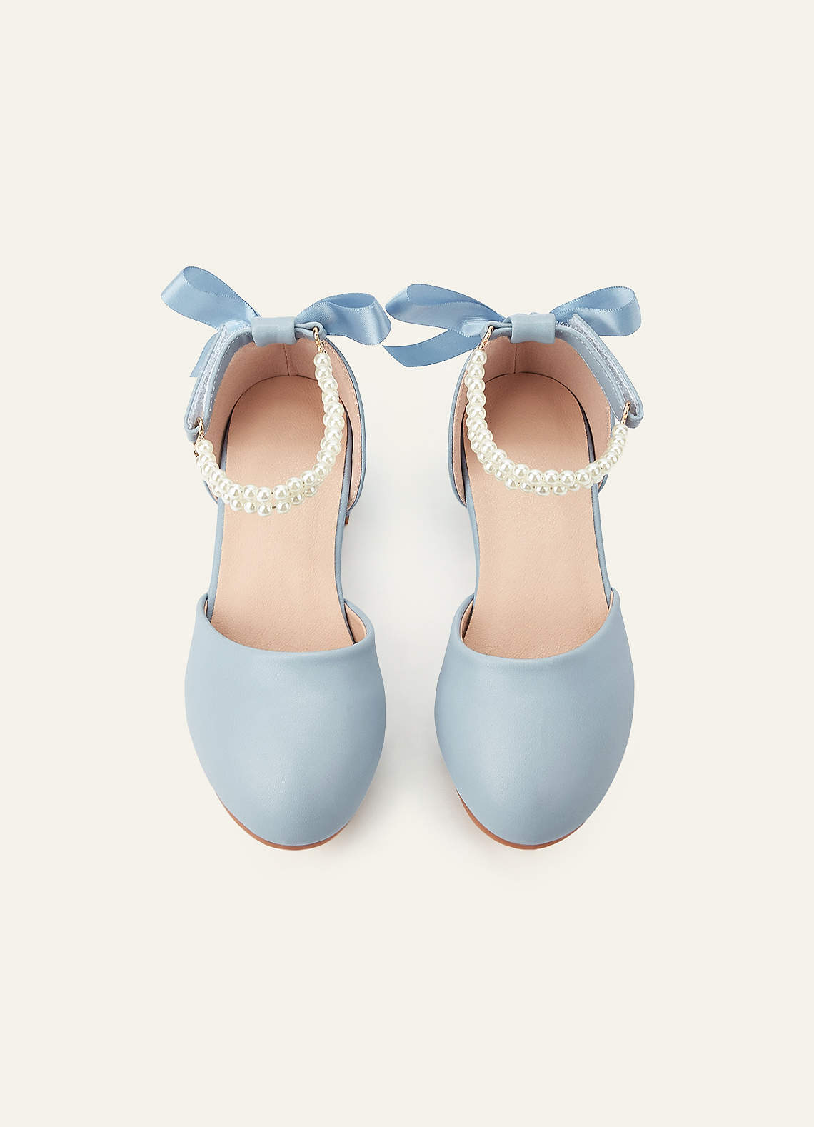 front Satin Bow Pearl Strap Girl's Block Heels for Little & Big Kids