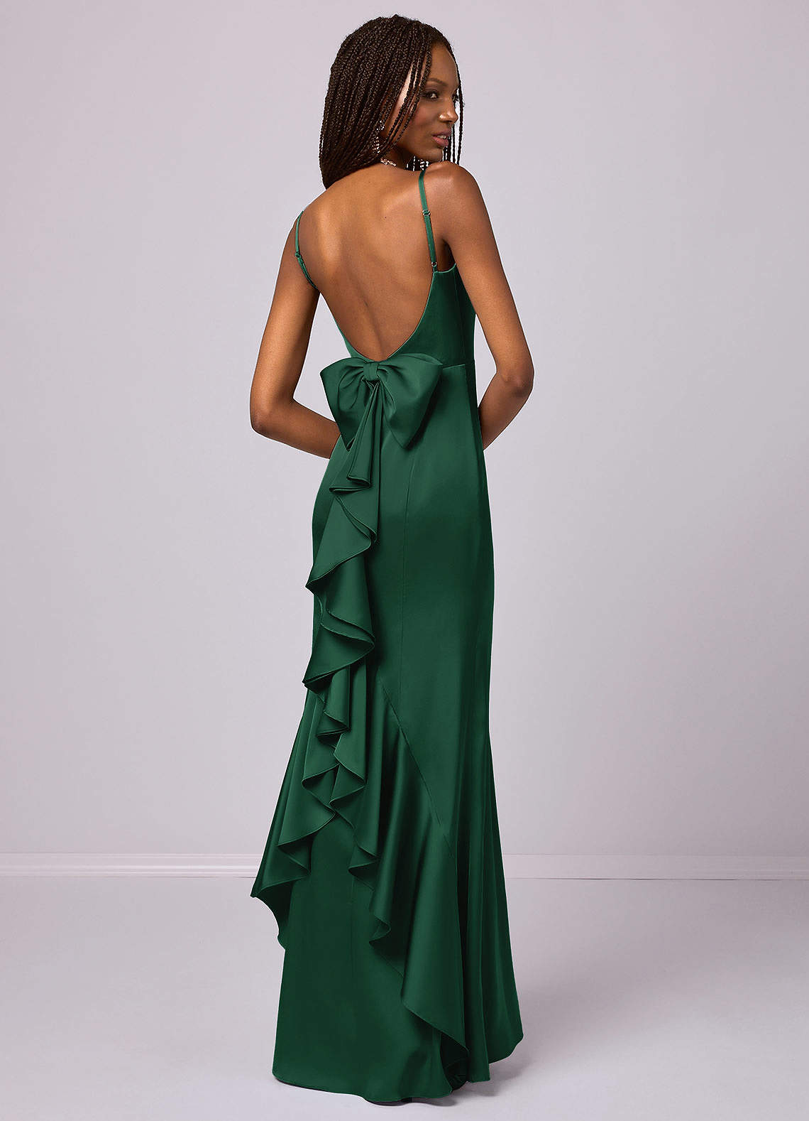 Barbie ♥ Azazie Bridesmaid Dresses Dark Green Mermaid Bow Stretch Satin Dress image4