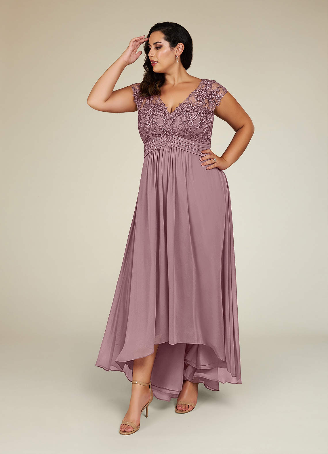 Azazie Irmeli Mother of the Bride Dresses Dusty Rose A-Line Lace Chiffon Dress image1