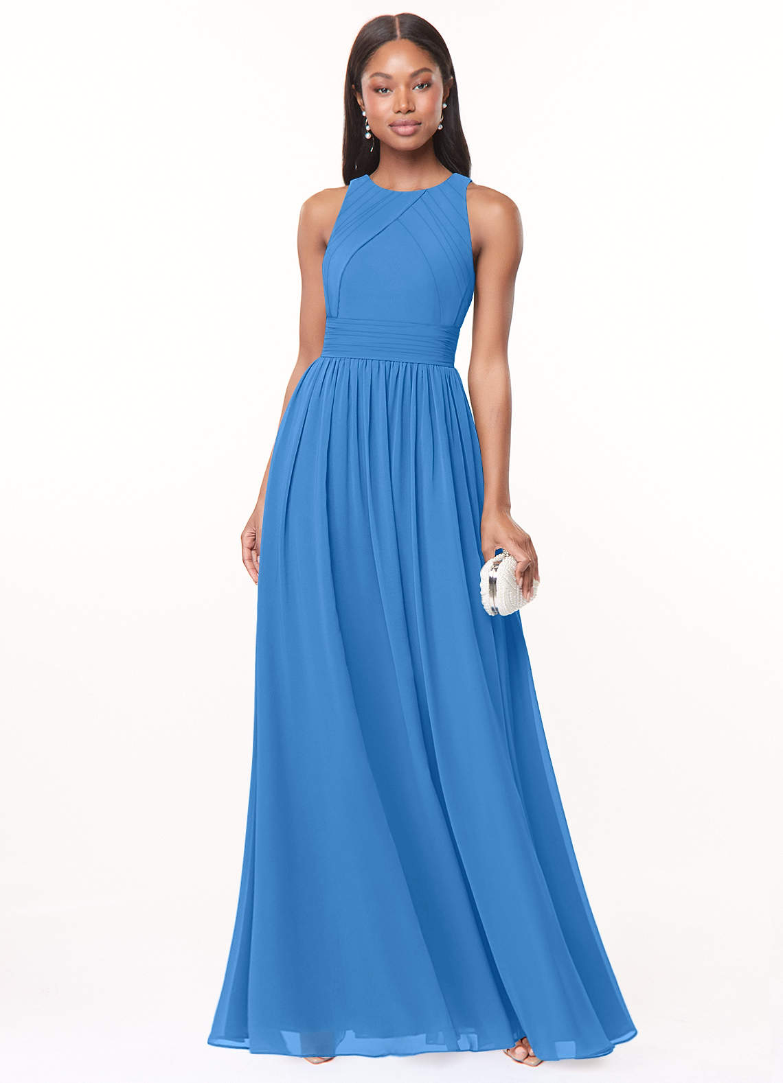 Azazie Harper Bridesmaid Dresses Blue Jay A-Line Pleated Chiffon Dress image1