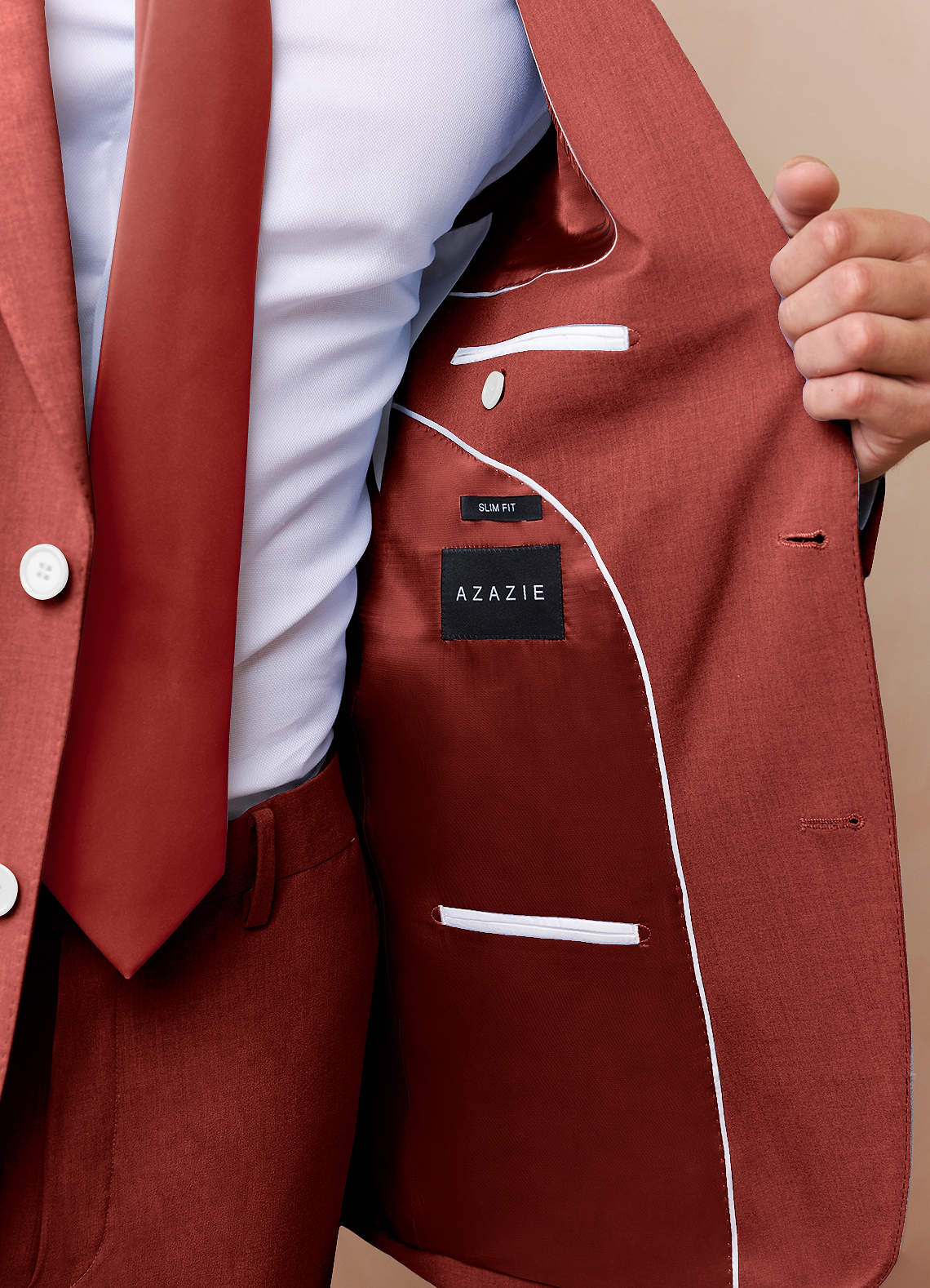 front James Terracotta Structured Stretch Suit Jacket