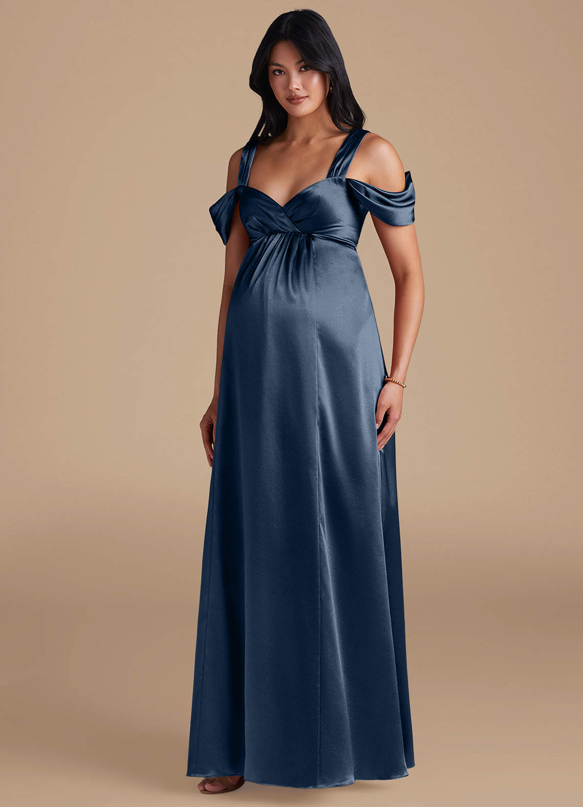 Azazie Rhea Abiti da damigella d'onore premaman Abito A-Line Plissettato Raso Metallizzato Floor-Length image1