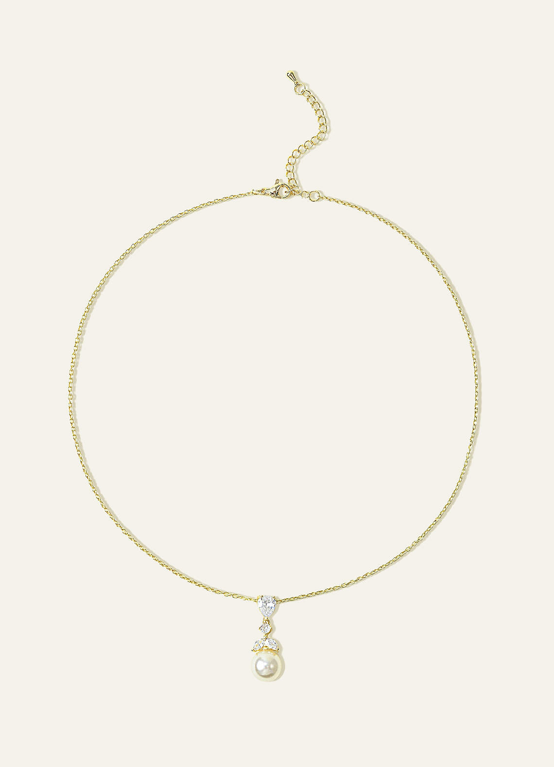 front Pear Cut Pearl Drop Necklace