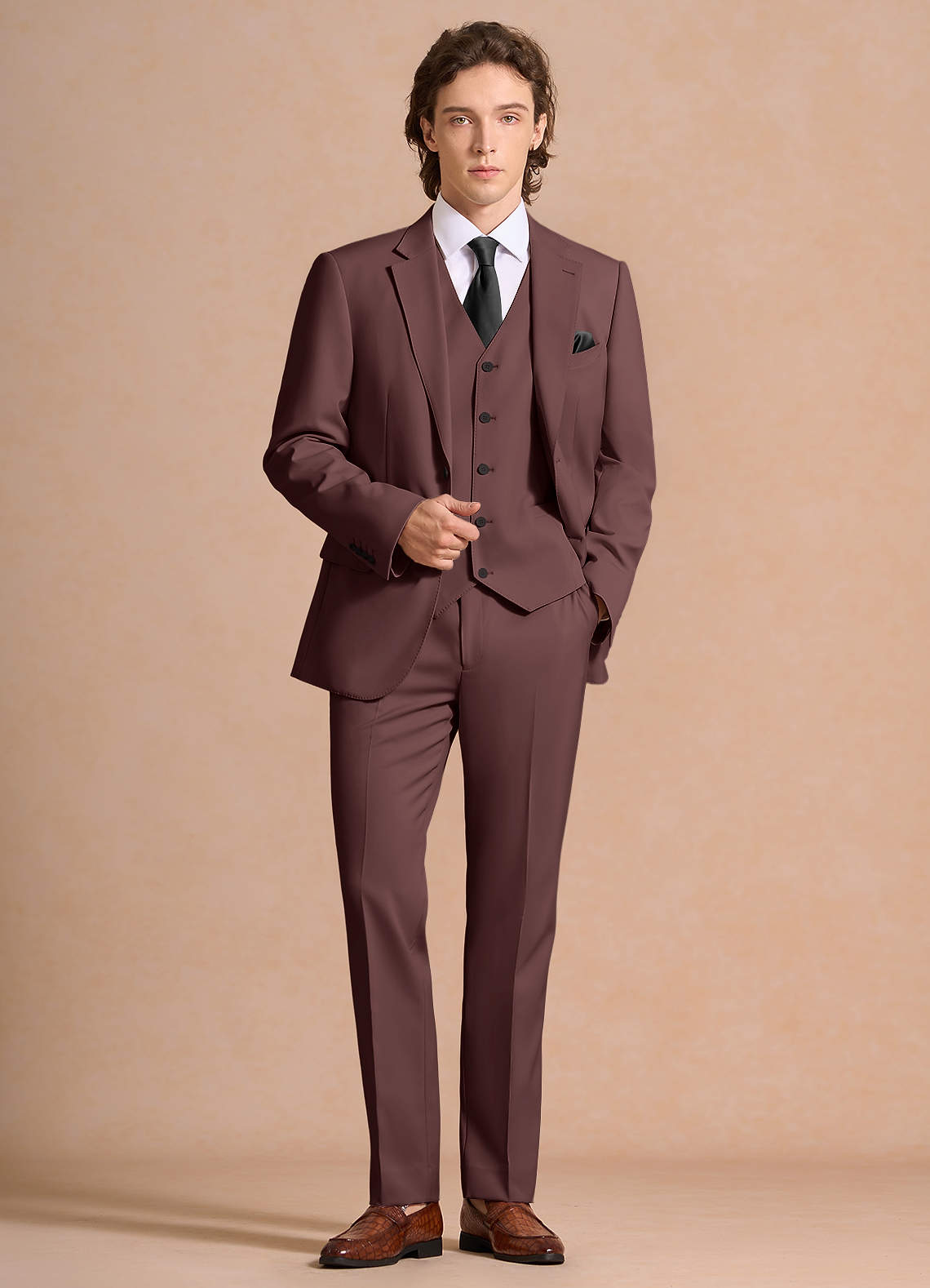 James Espresso Structured Stretch 3-piece suit | Suit Sets |Azazie
