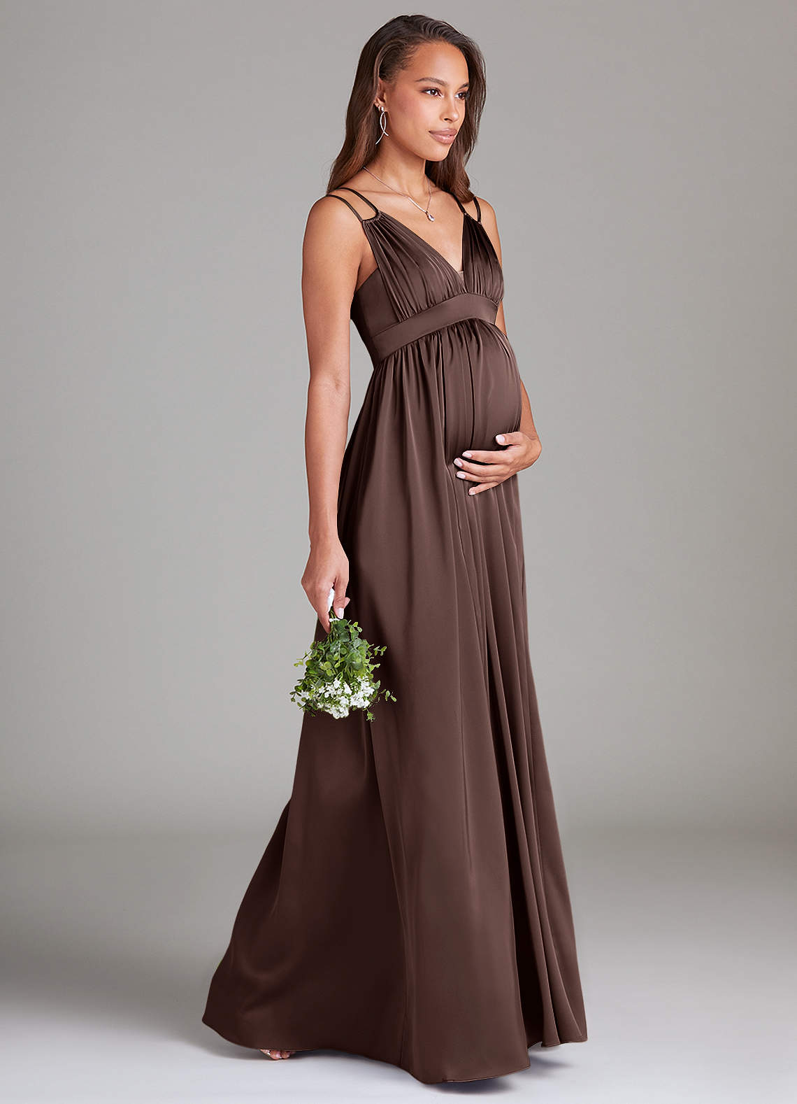 Azazie Emree Maternity Bridesmaid Dresses A-Line Stretch Satin Floor-Length Dress with Pockets image3
