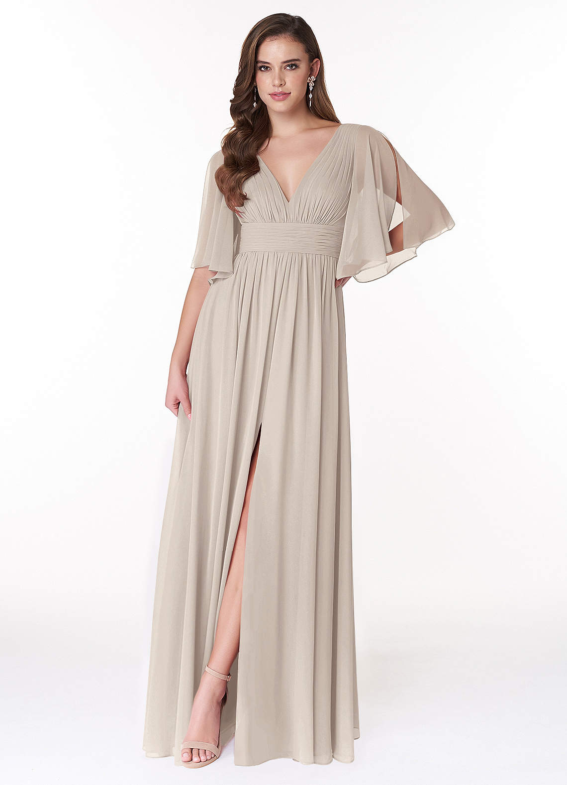 Azazie Temeka Bridesmaid Dresses Frost A-Line Ruched Chiffon Dress image1