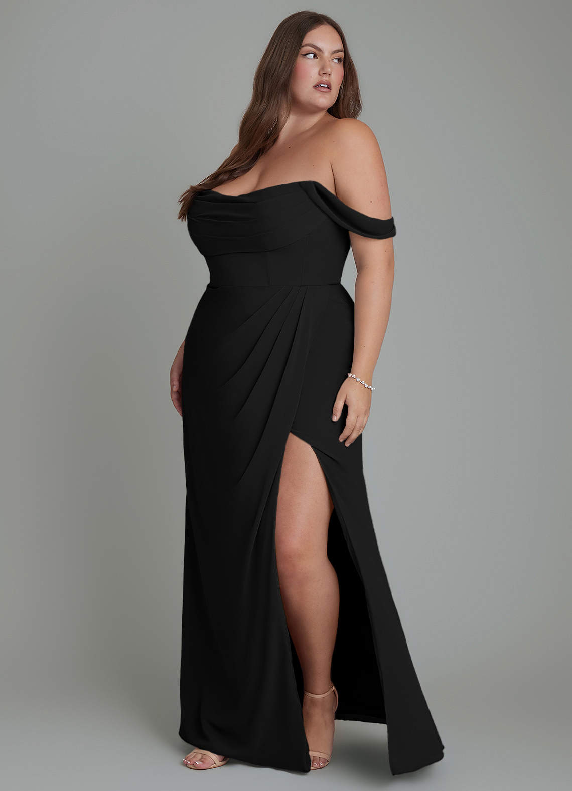 Azazie Johana Bridesmaid Dresses Black Mermaid Off the Shoulder Chiffon Convertible Dress image11