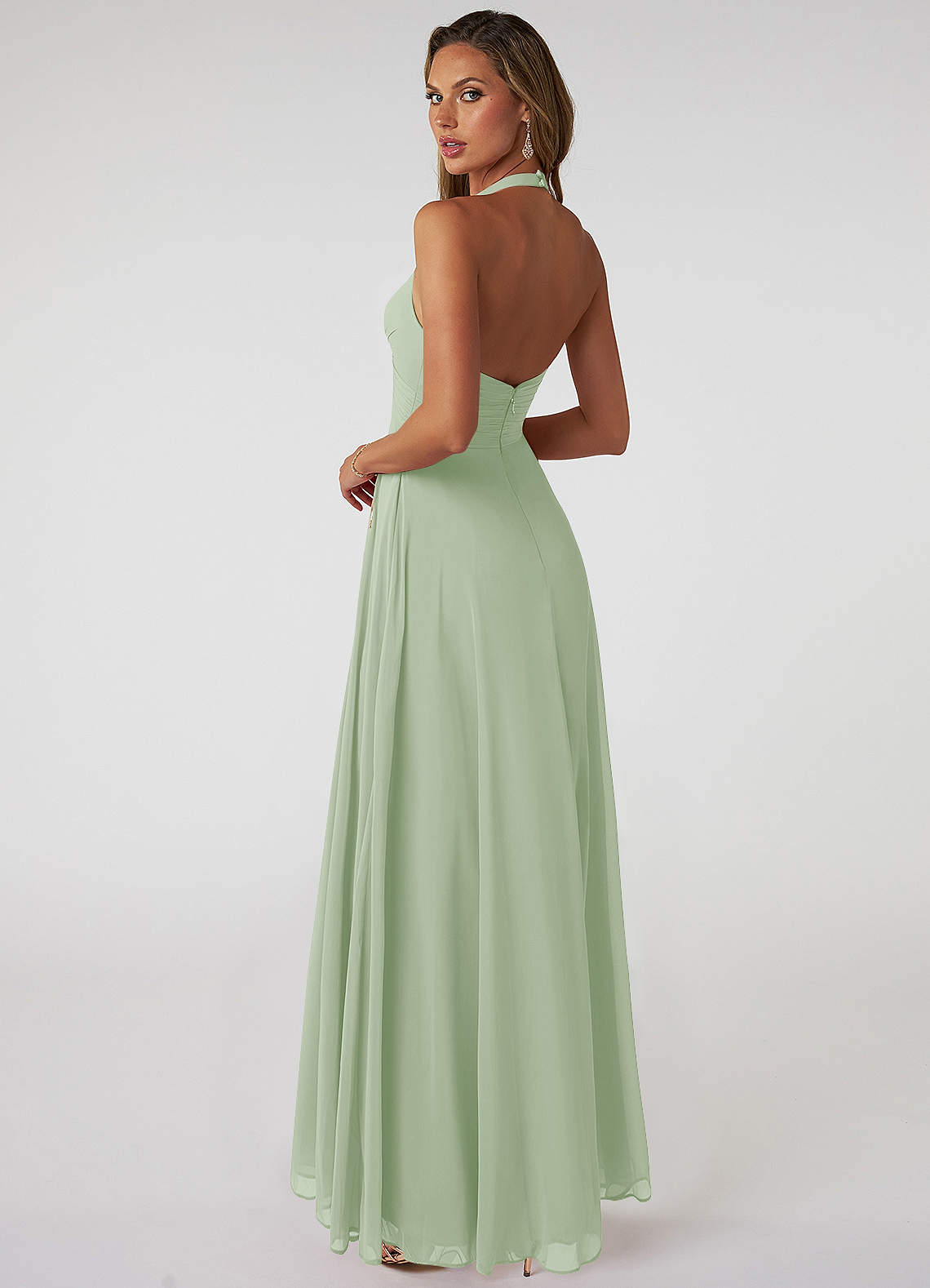 Azazie Tessie Bridesmaid Dresses Dusty Sage A-Line V-Neck Pleated Chiffon Dress image1