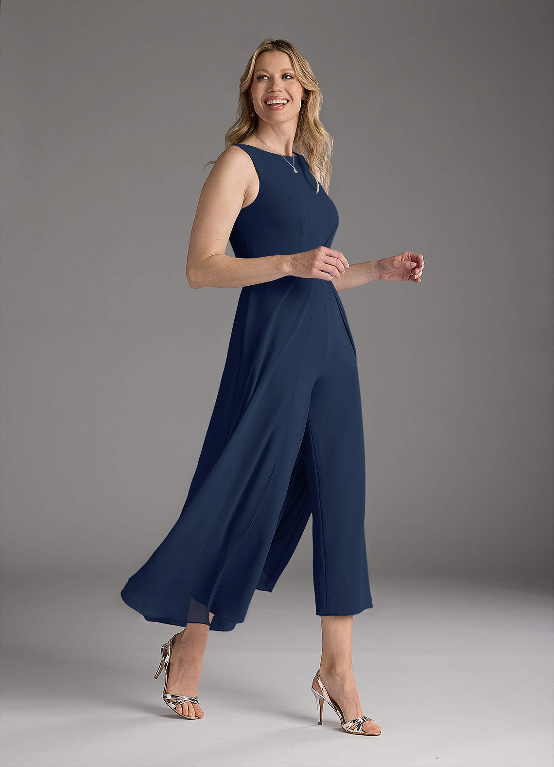 Azazie Anitta Mother of the Bride Dresses Dark Navy Jumpsuit/Pantsuit Pleated Stretch Crepe Dress image3