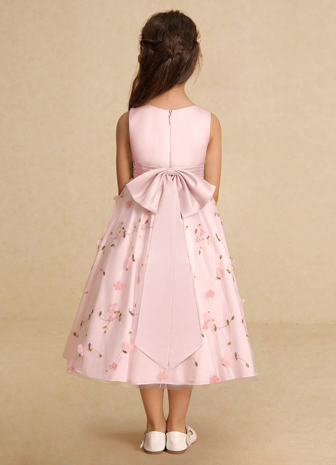 Azazie Pollie Flower Girl Dresses Blushing Pink A-Line Bow Tulle Dress image5