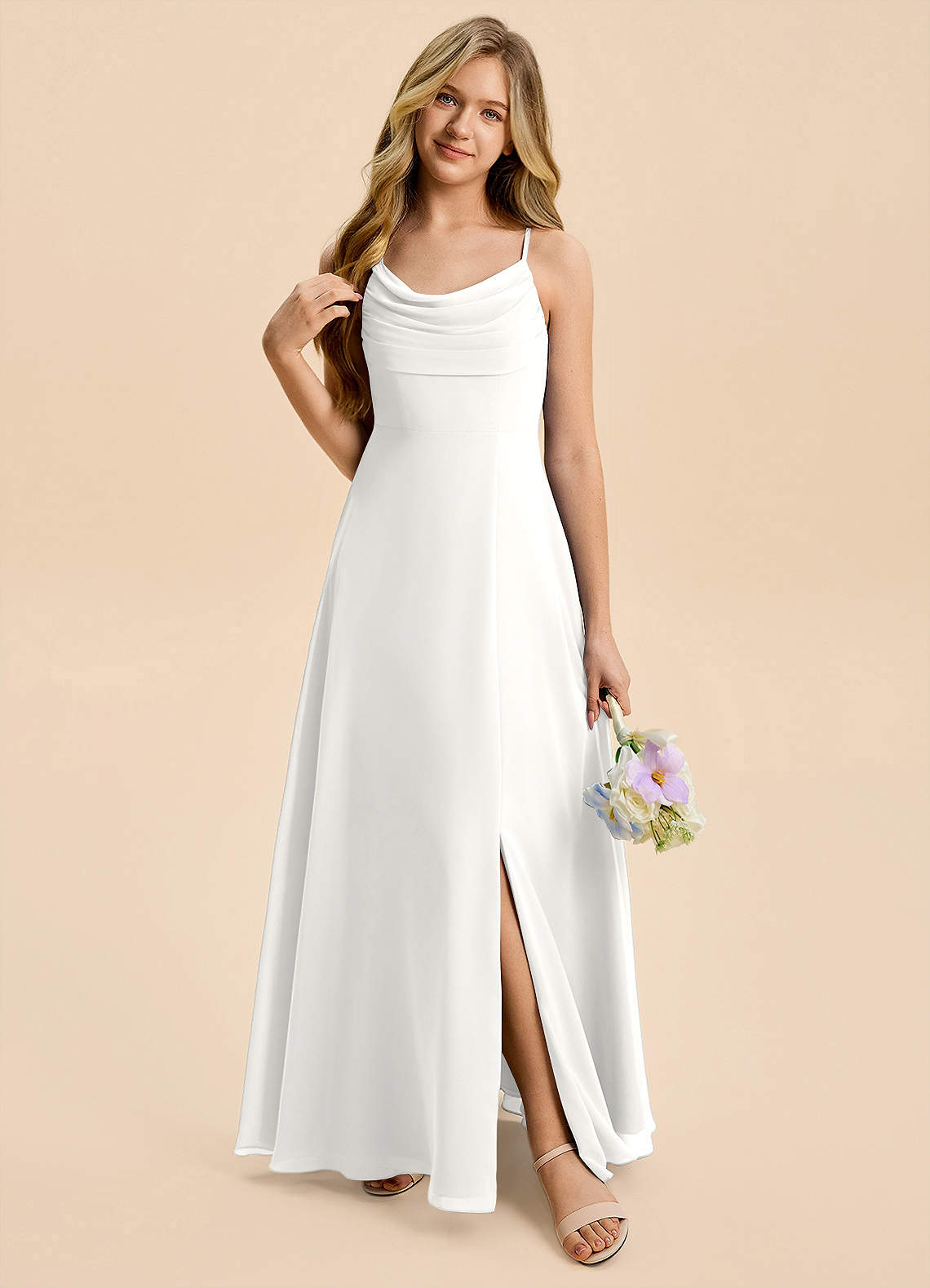 Azazie Gia Junior White A-Line Pleated Chiffon Dress image5